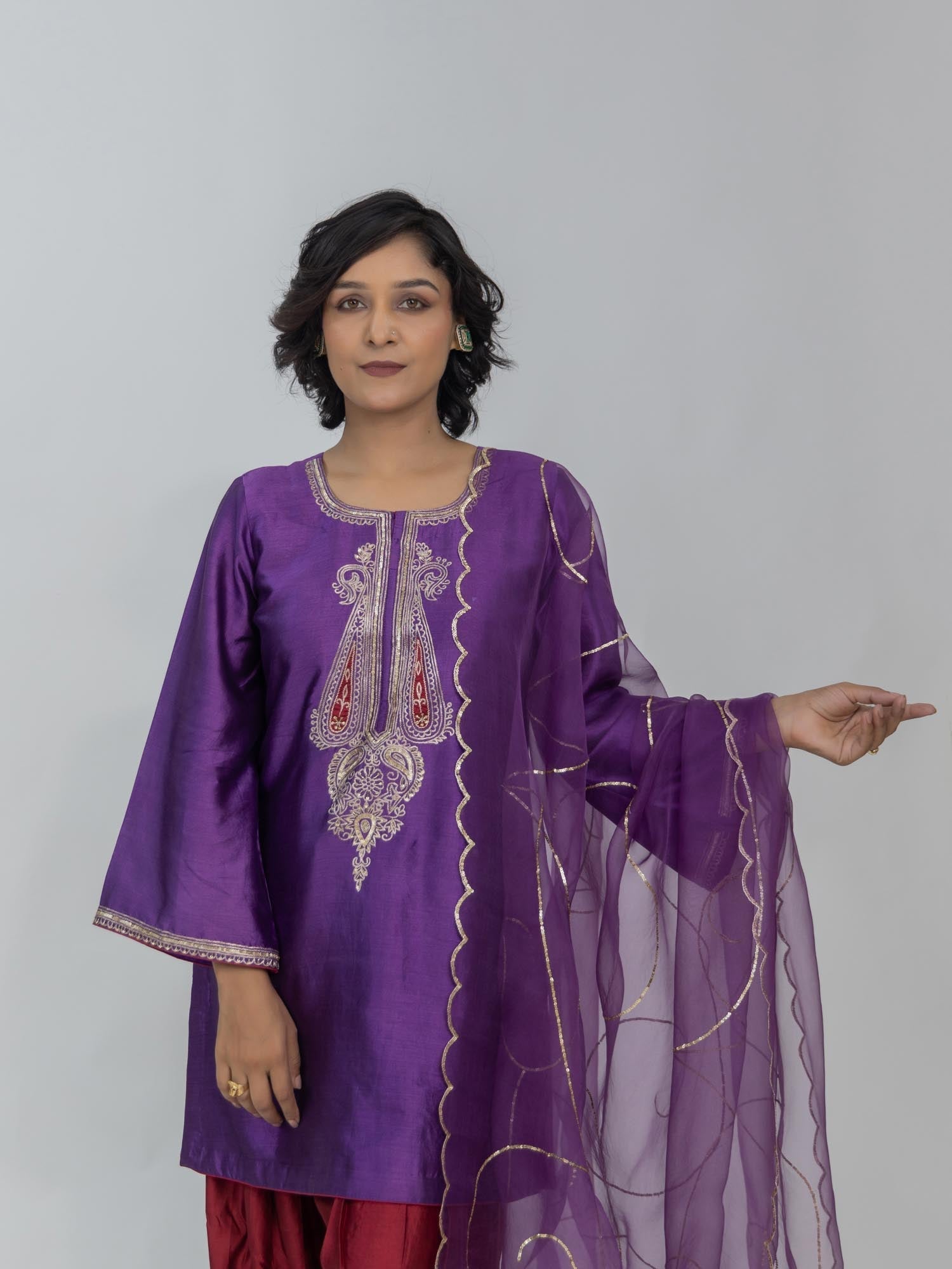 Pure Chiniya Silk Kurti and Farsi Salwar with Organza Dupatta