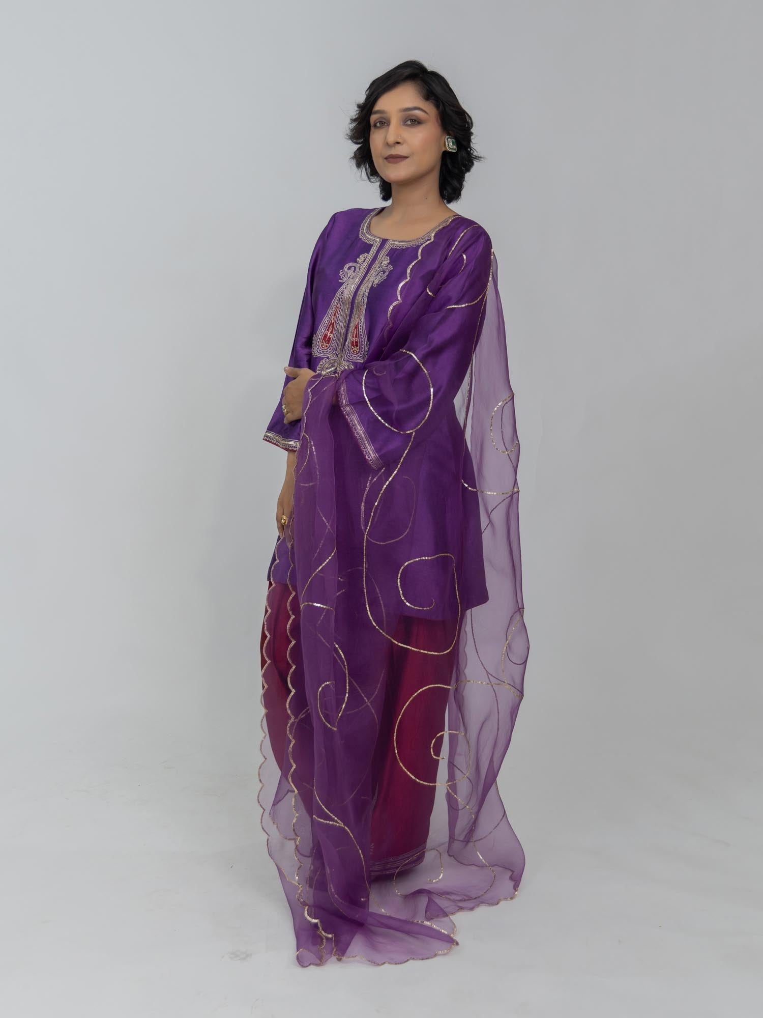 Pure Chiniya Silk Kurti and Farsi Salwar with Organza Dupatta
