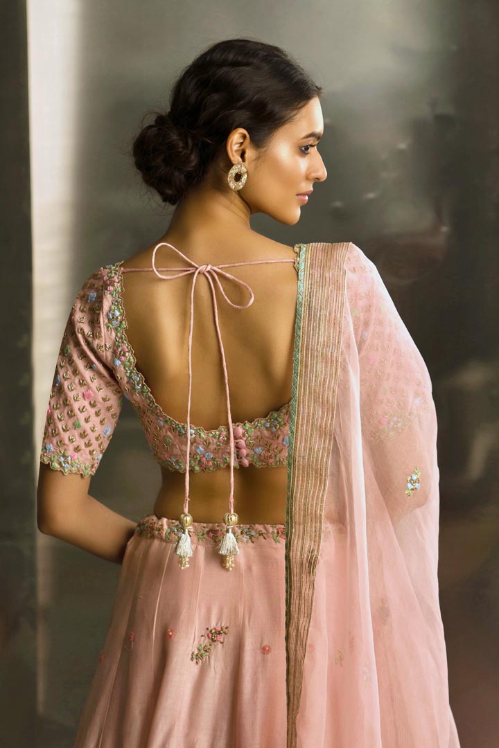 Image of Light Pink Embroidered Lehenga