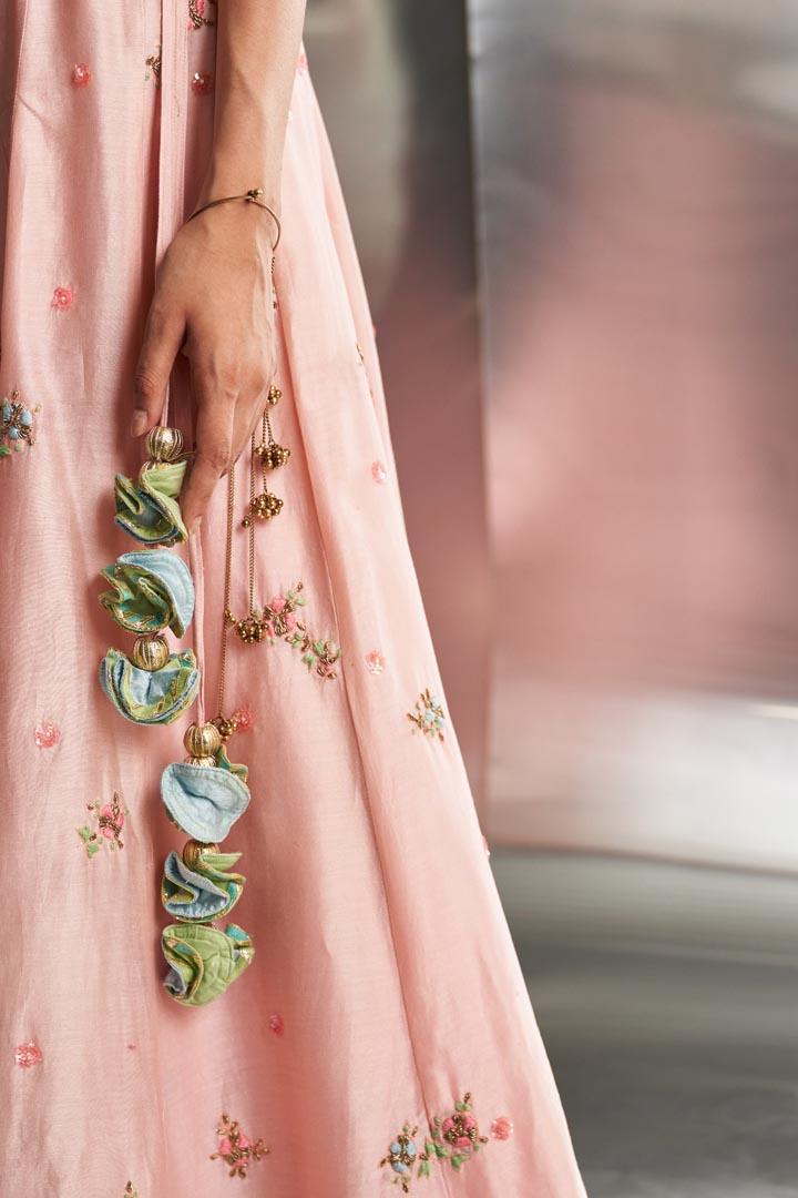 Image of Light Pink Embroidered Lehenga