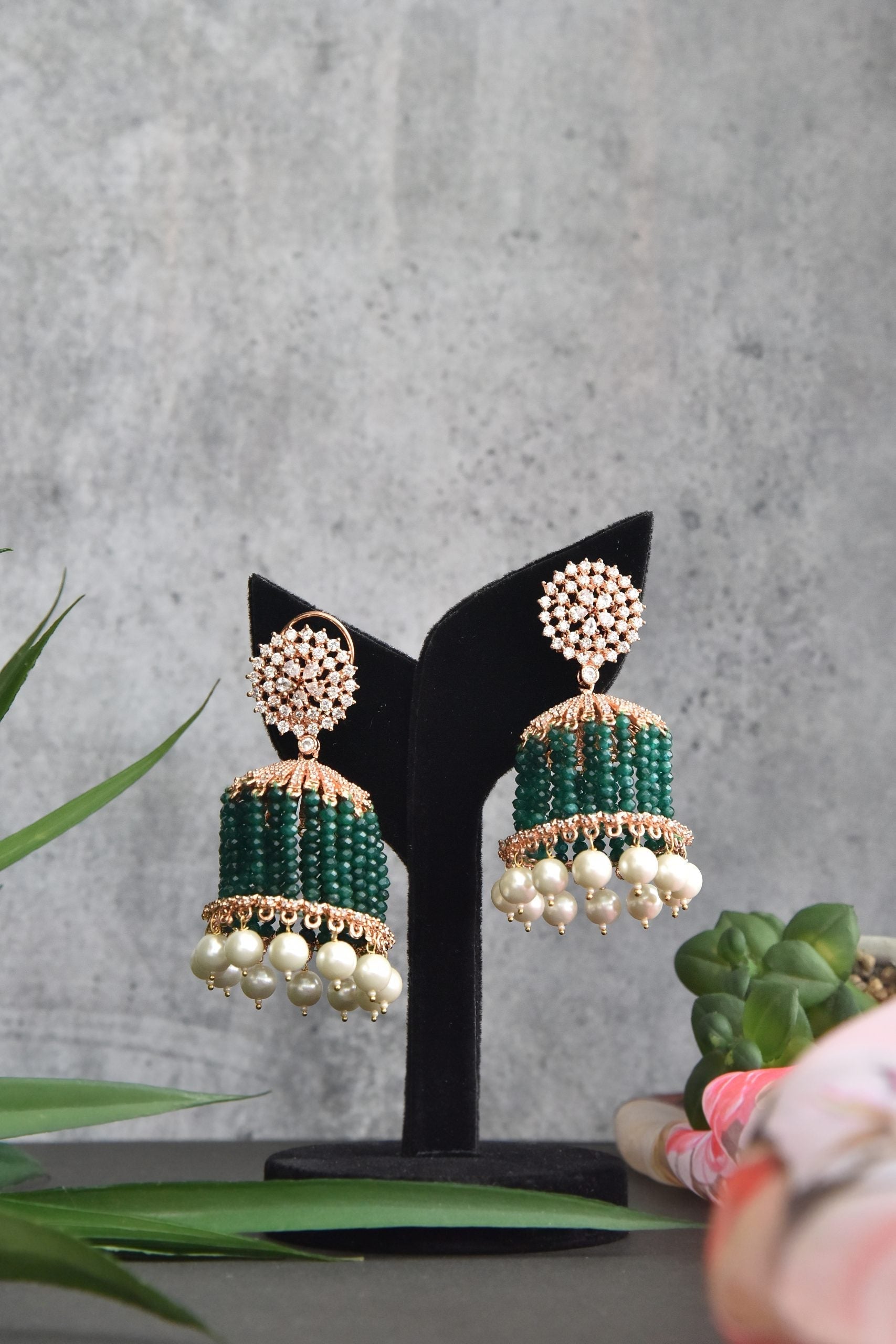 Geen Gold Tone Kundan Jhumki Earrings with Pearls