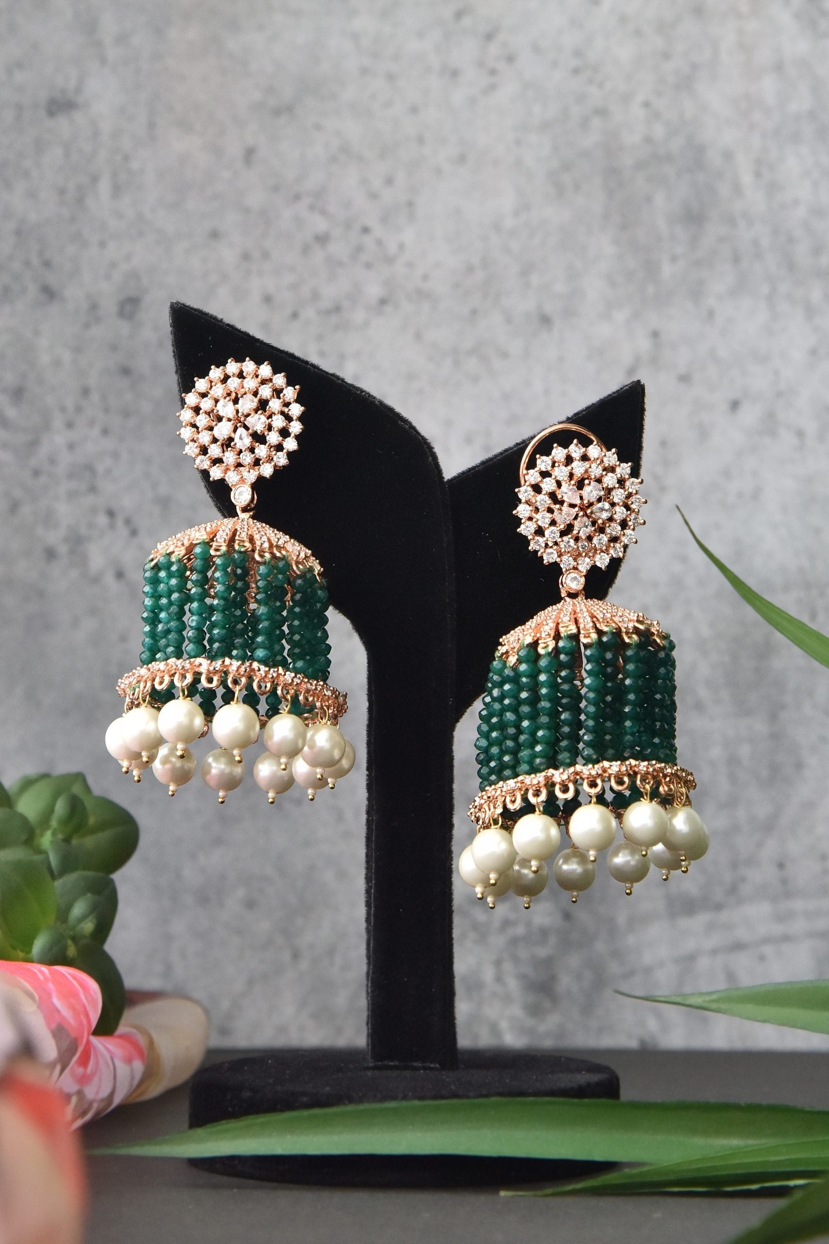 Geen Gold Tone Kundan Jhumki Earrings with Pearls