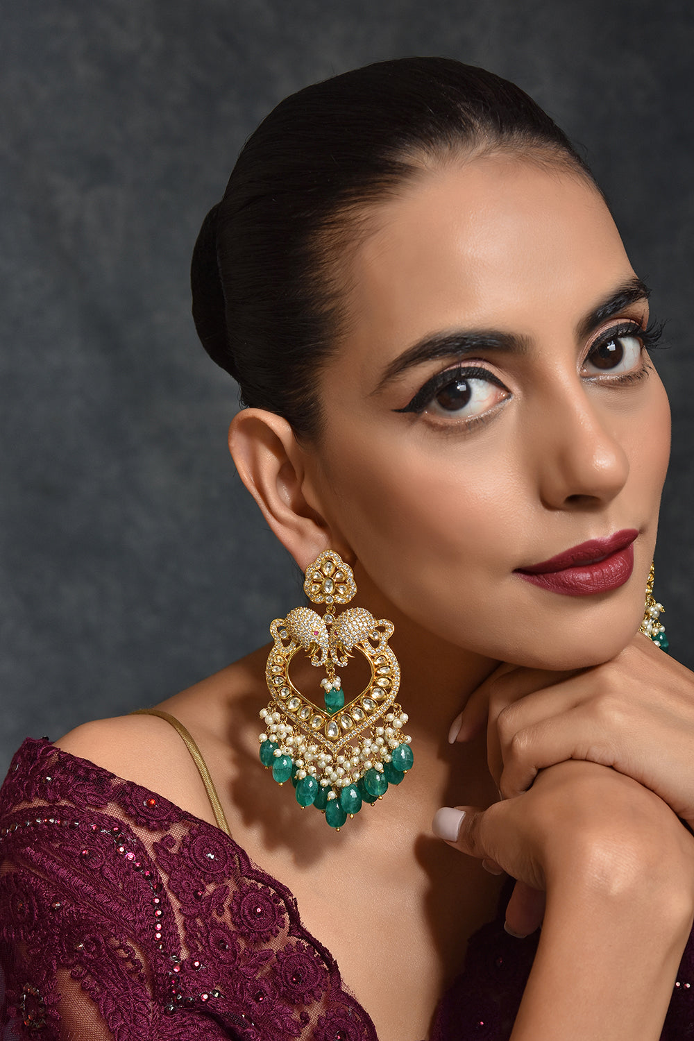 Green Gold Tone Kundan Earrings