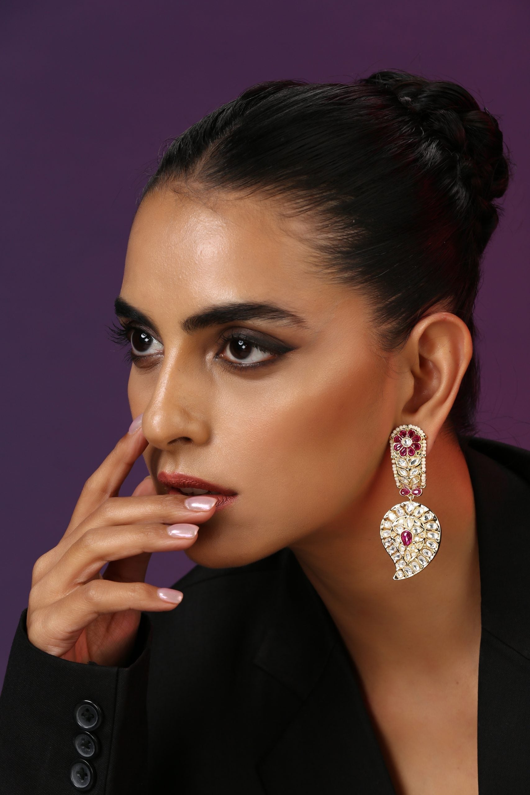 Red Gold Tone Kundan Earrings