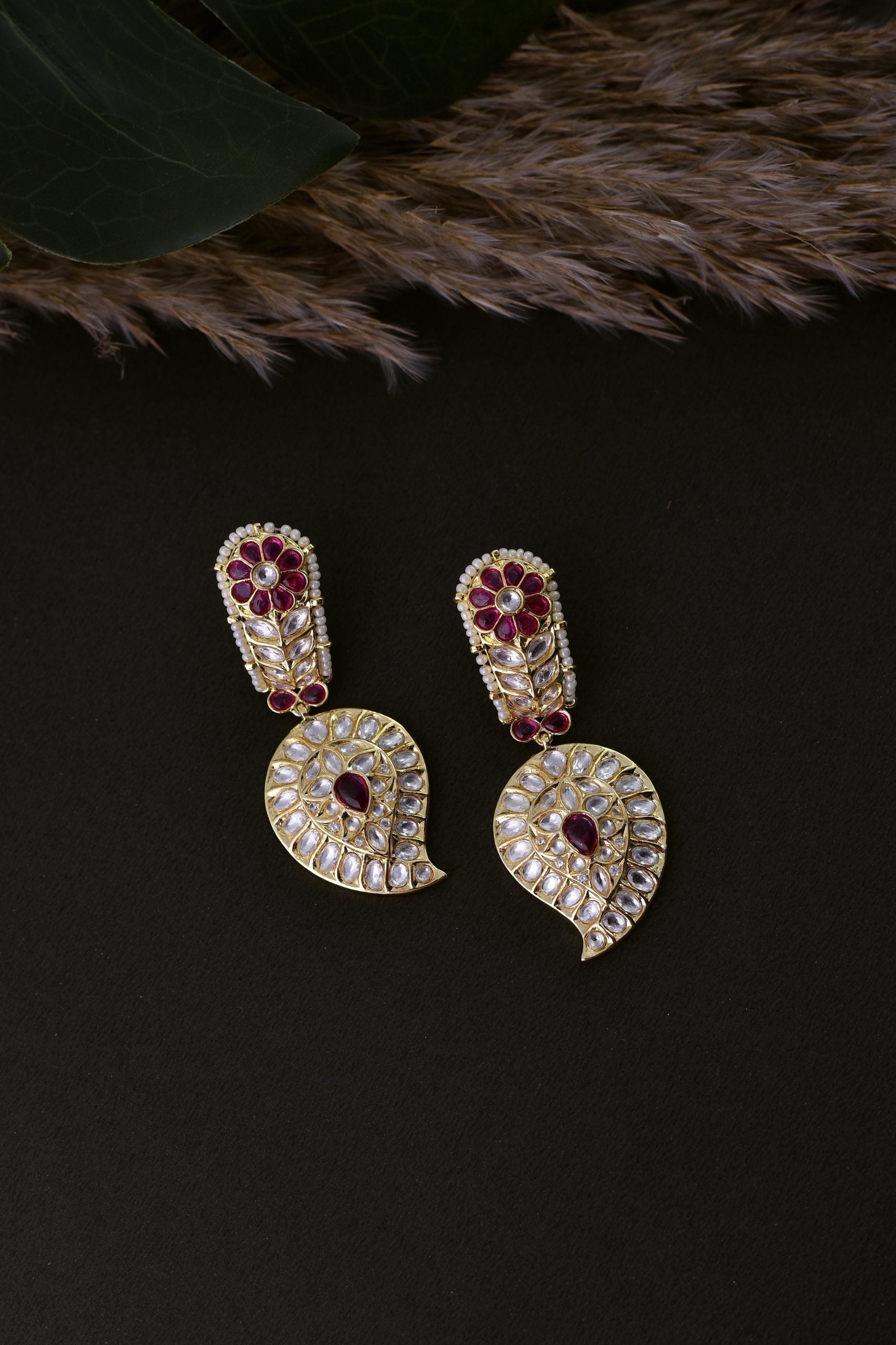 Red Gold Tone Kundan Earrings