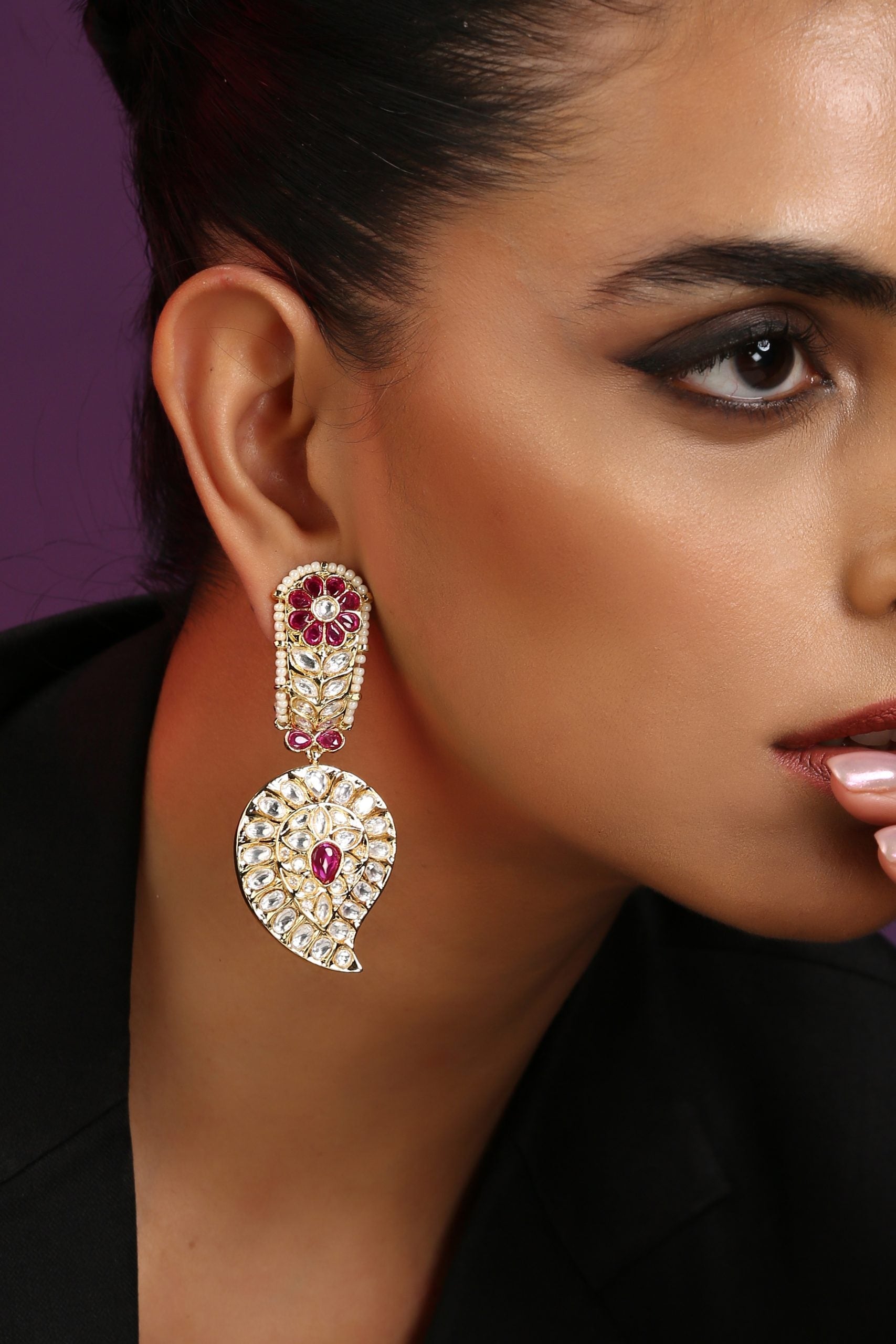 Red Gold Tone Kundan Earrings