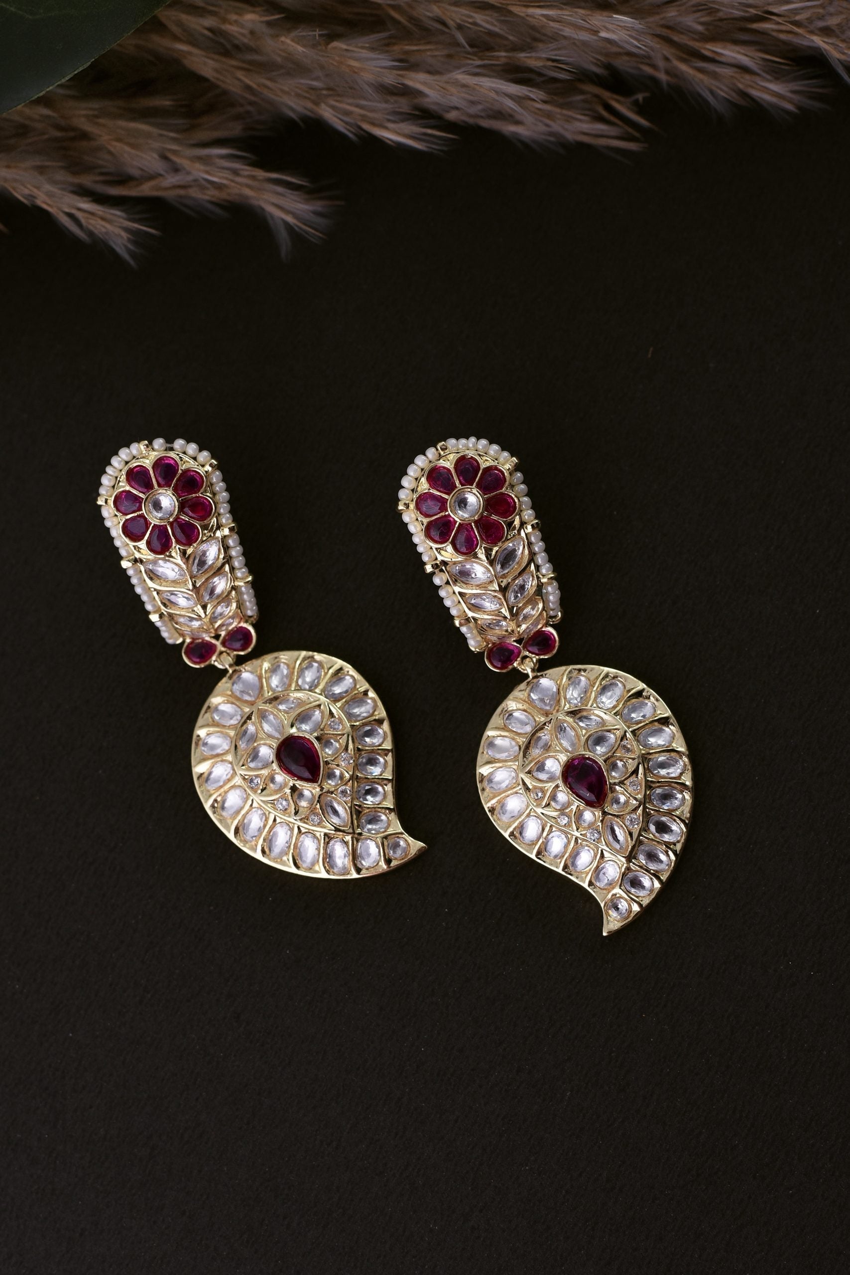 Red Gold Tone Kundan Earrings