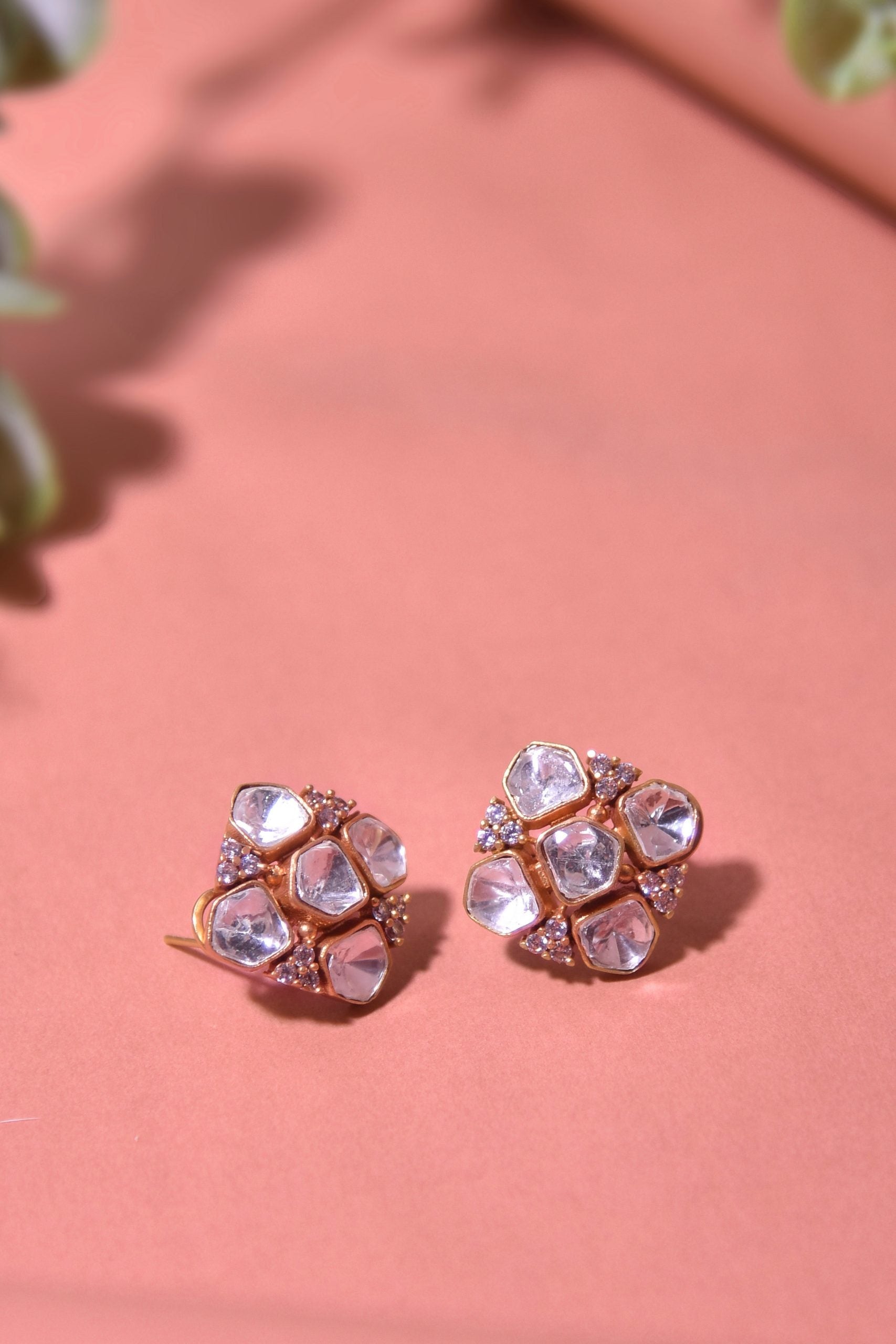 Rose Gold Tone Polki Earrings