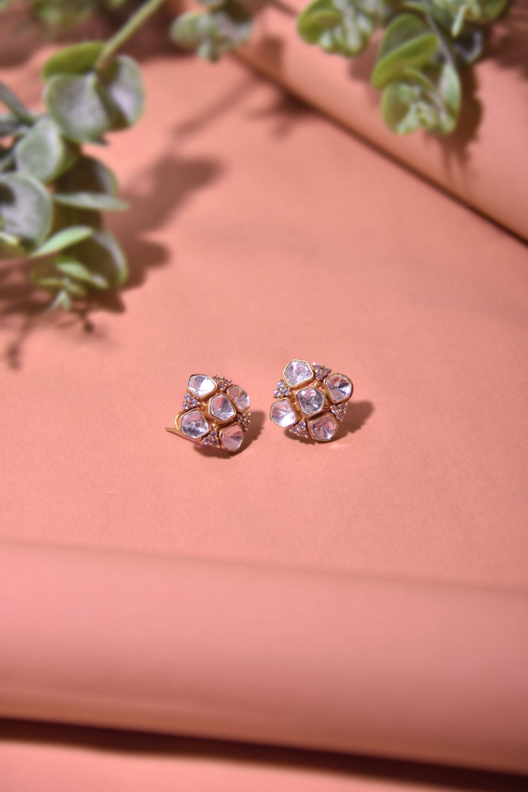 Rose Gold Tone Polki Earrings