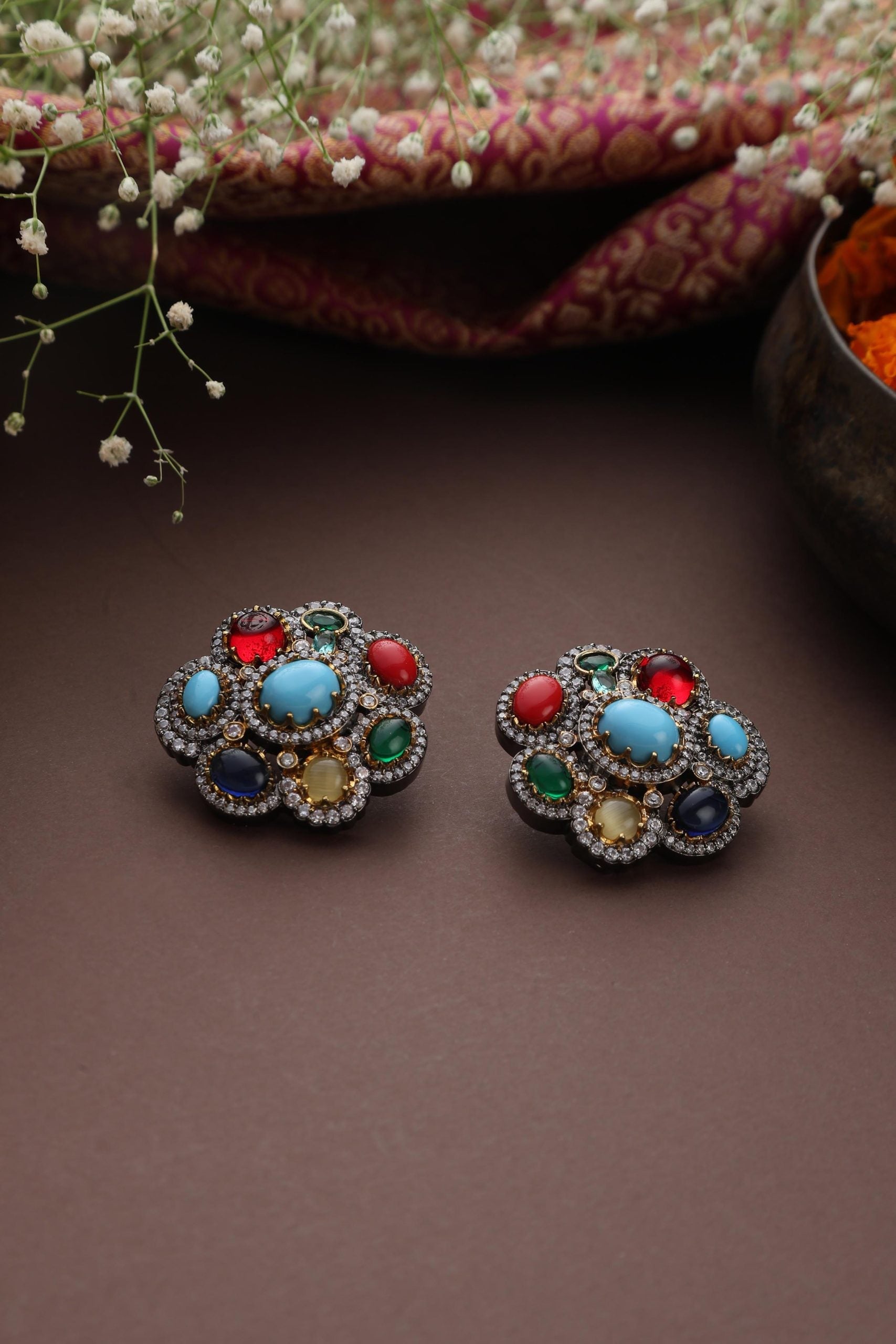 Multicolour Zirconia Stud Earrings