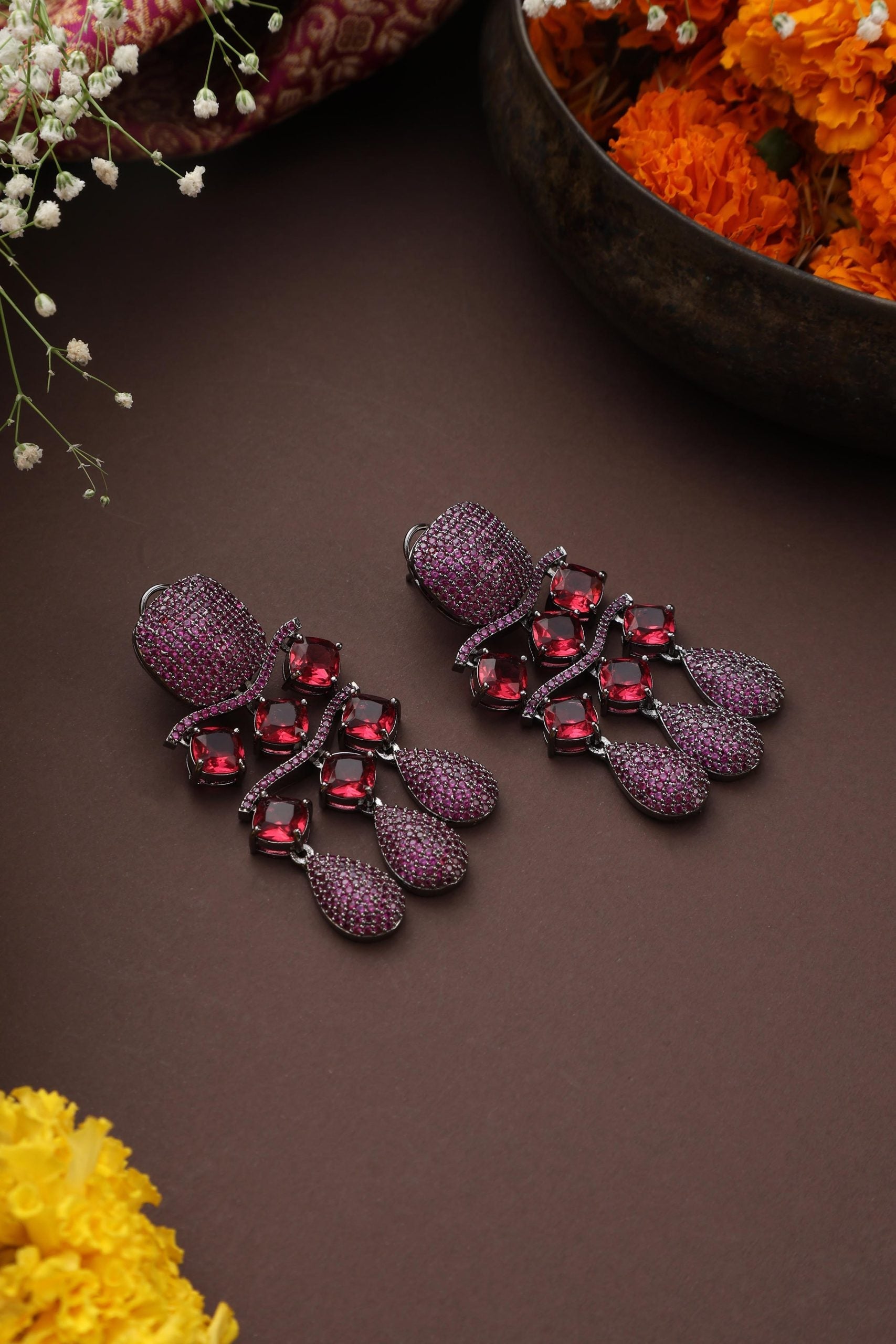 Magenta Zirconia Dangler Earrings