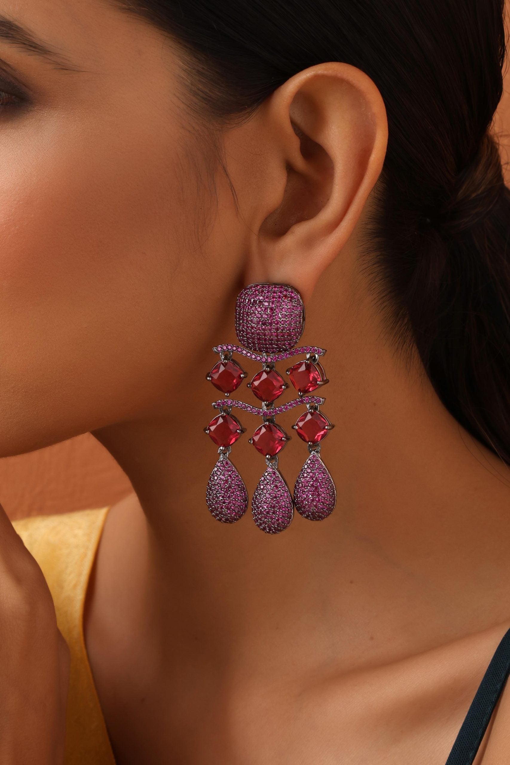 Magenta Zirconia Dangler Earrings