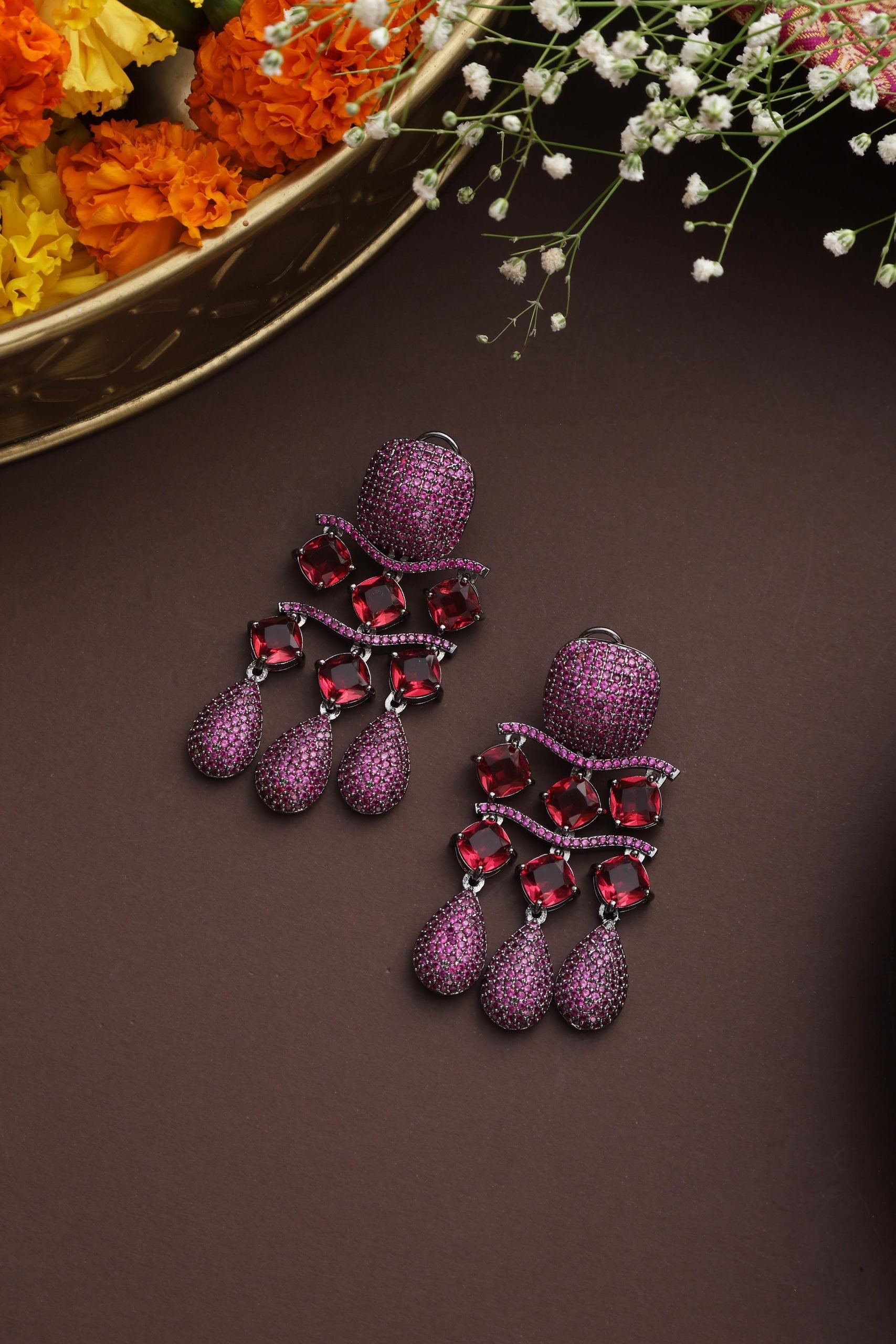 Magenta Zirconia Dangler Earrings