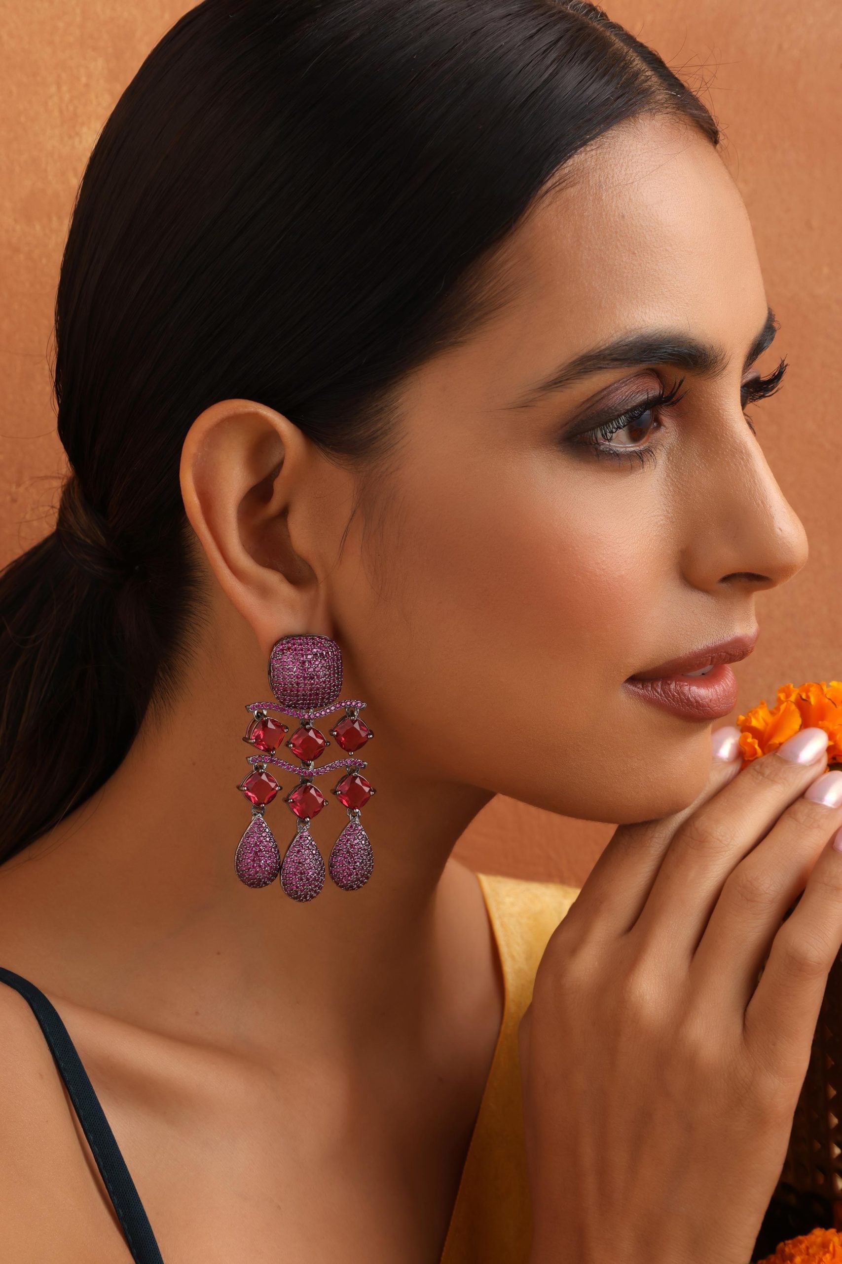 Magenta Zirconia Dangler Earrings