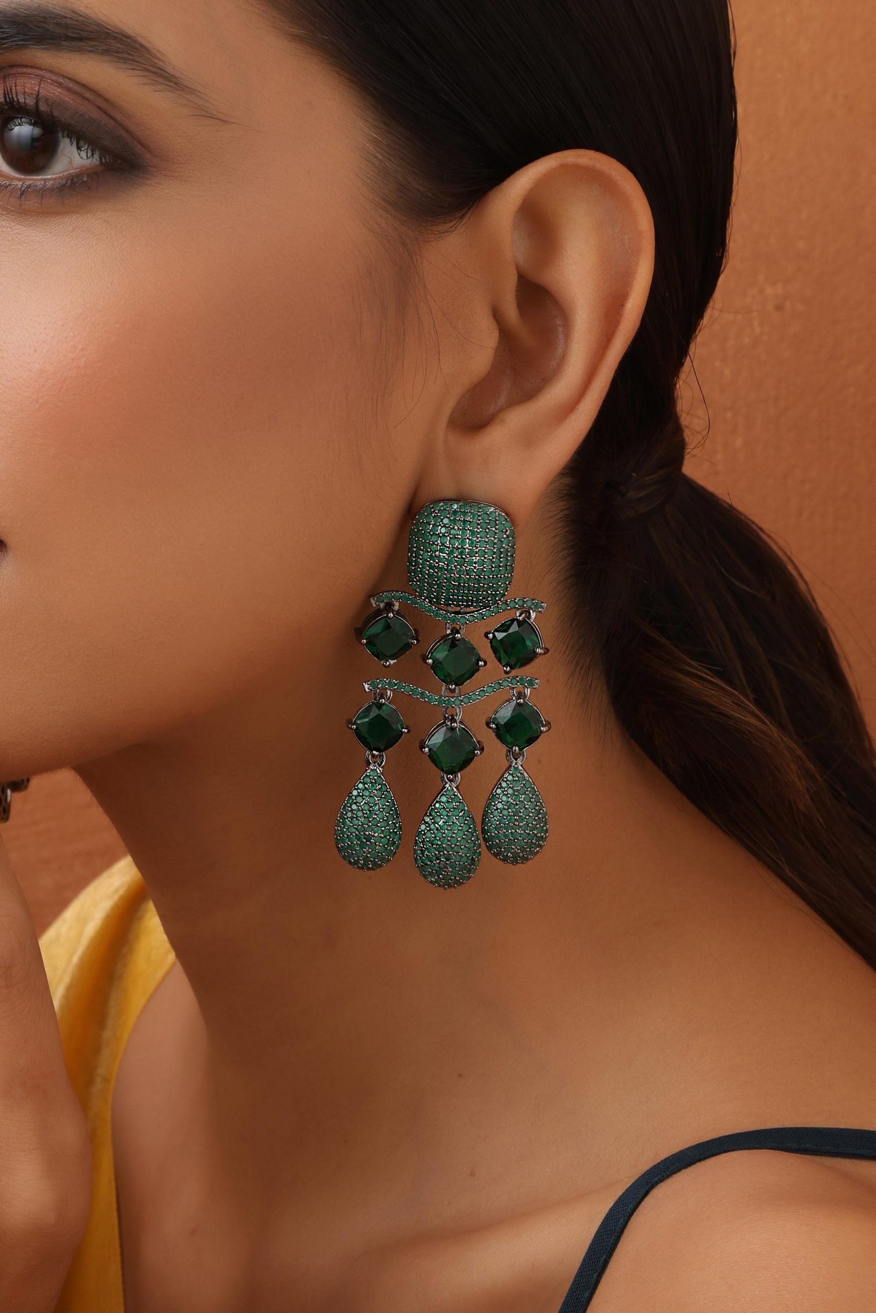 Green Zirconia Dangler Earrings