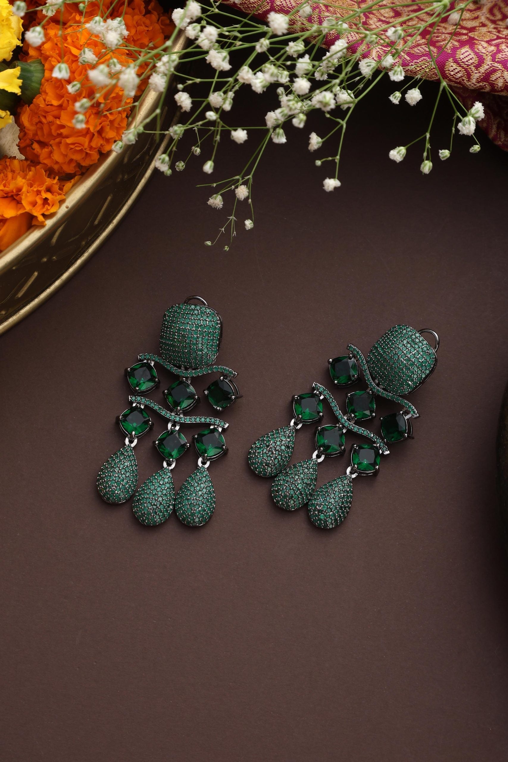 Green Zirconia Dangler Earrings