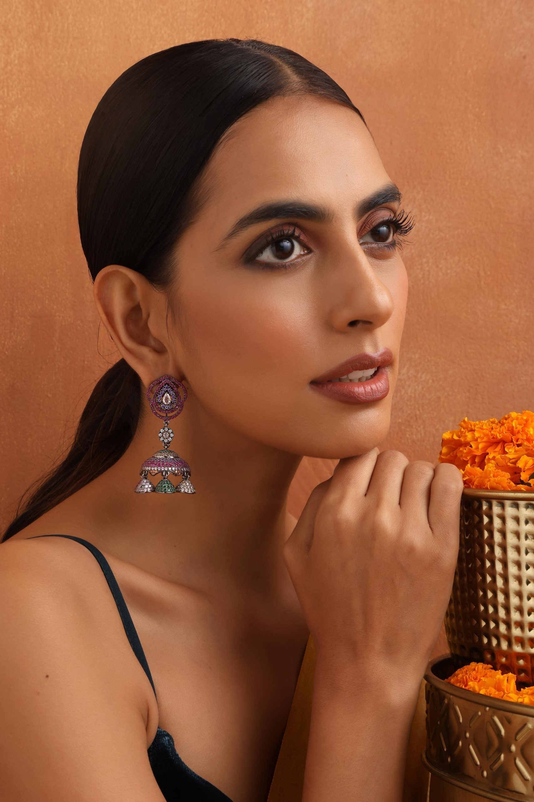 Multicolour Zirconia Jhumka Earrings