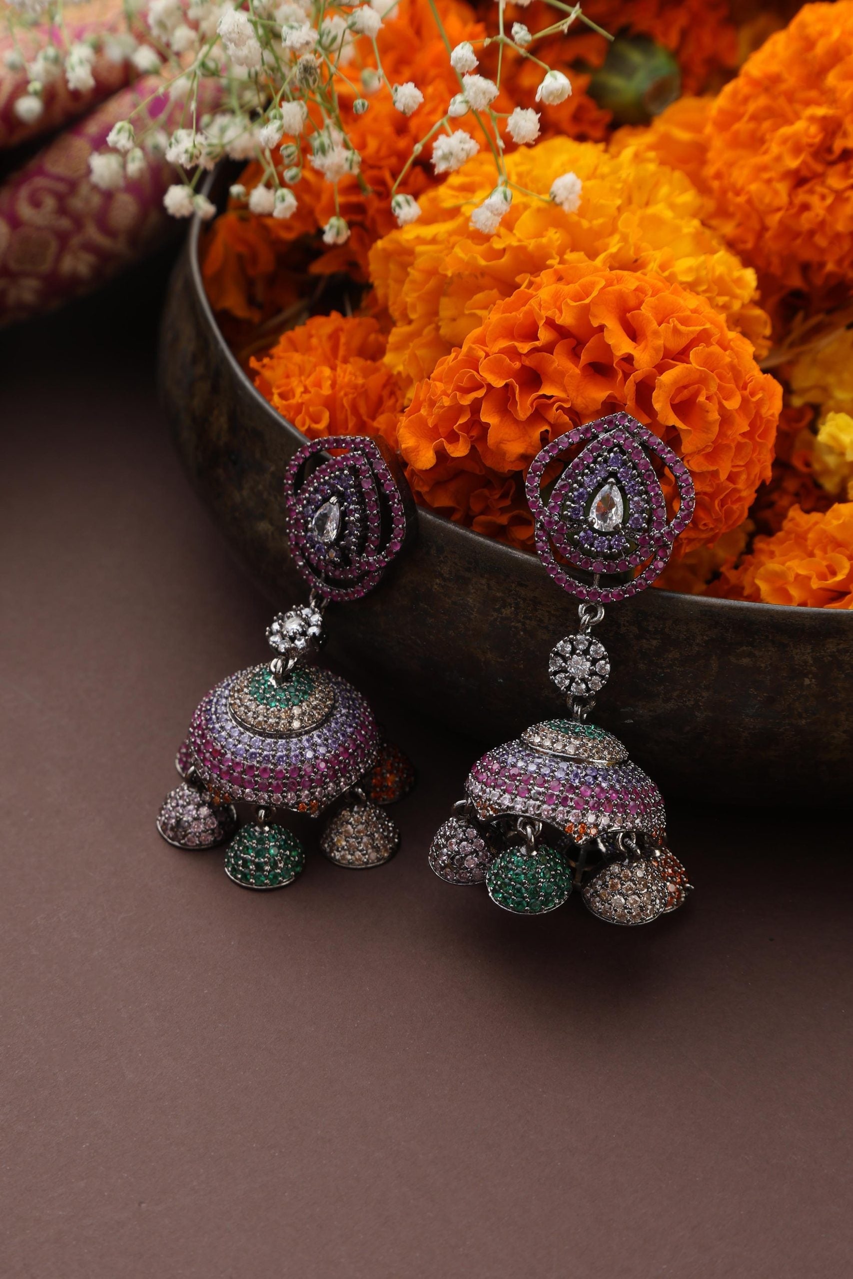 Multicolour Zirconia Jhumka Earrings