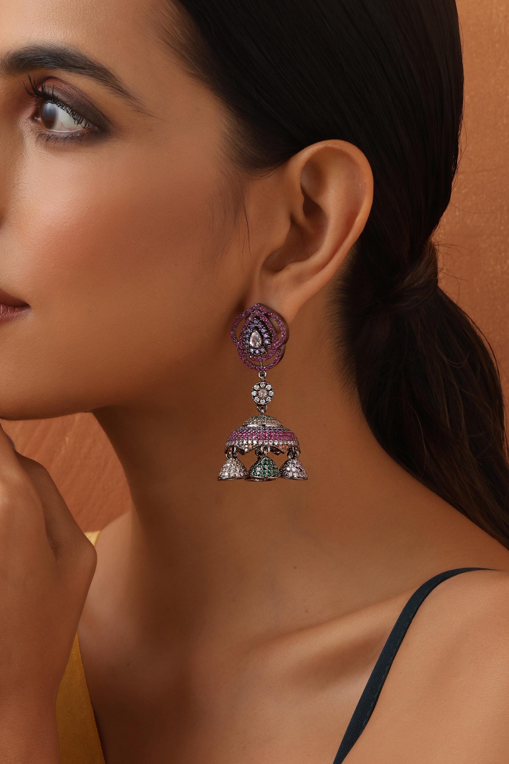 Multicolour Zirconia Jhumka Earrings