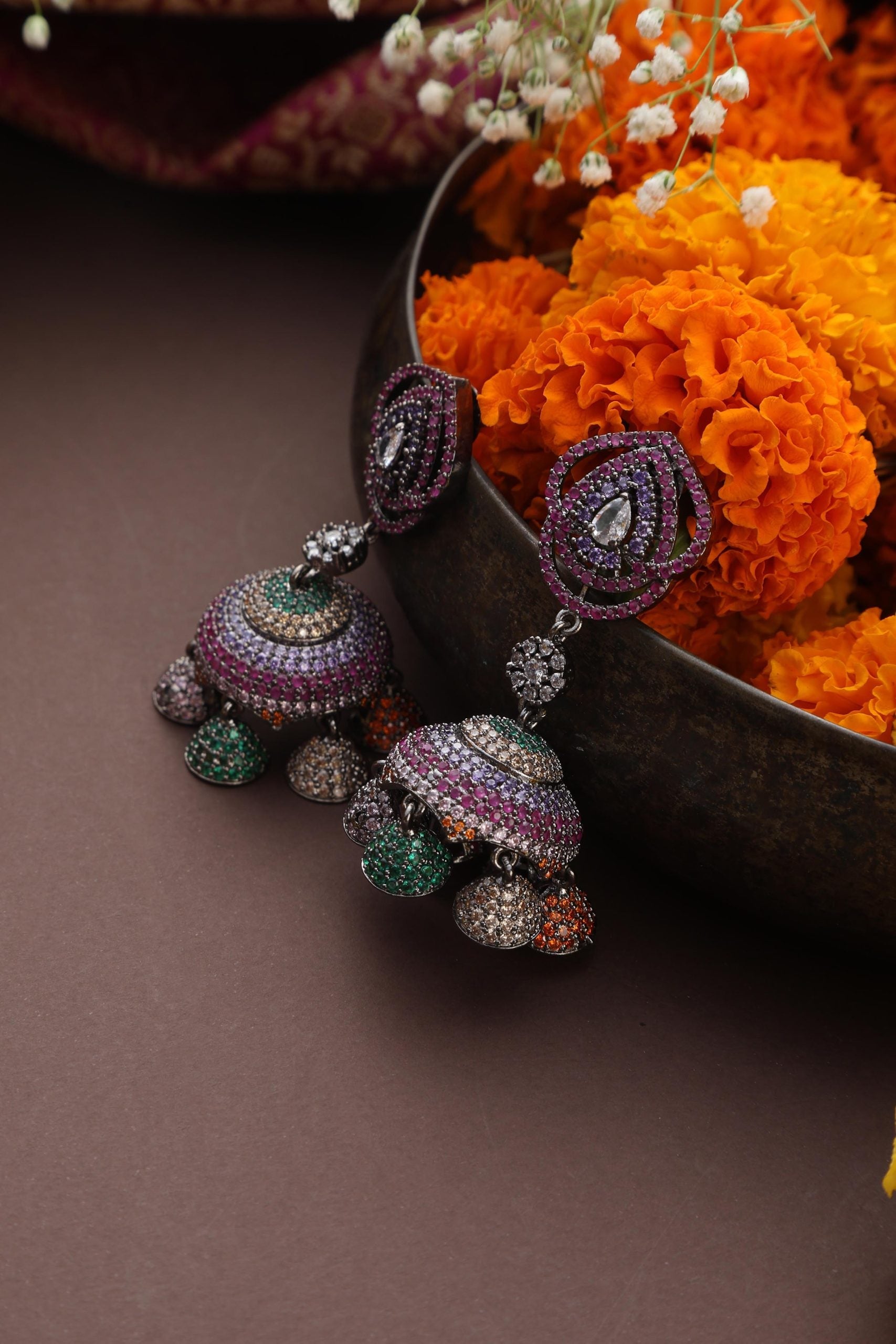 Multicolour Zirconia Jhumka Earrings