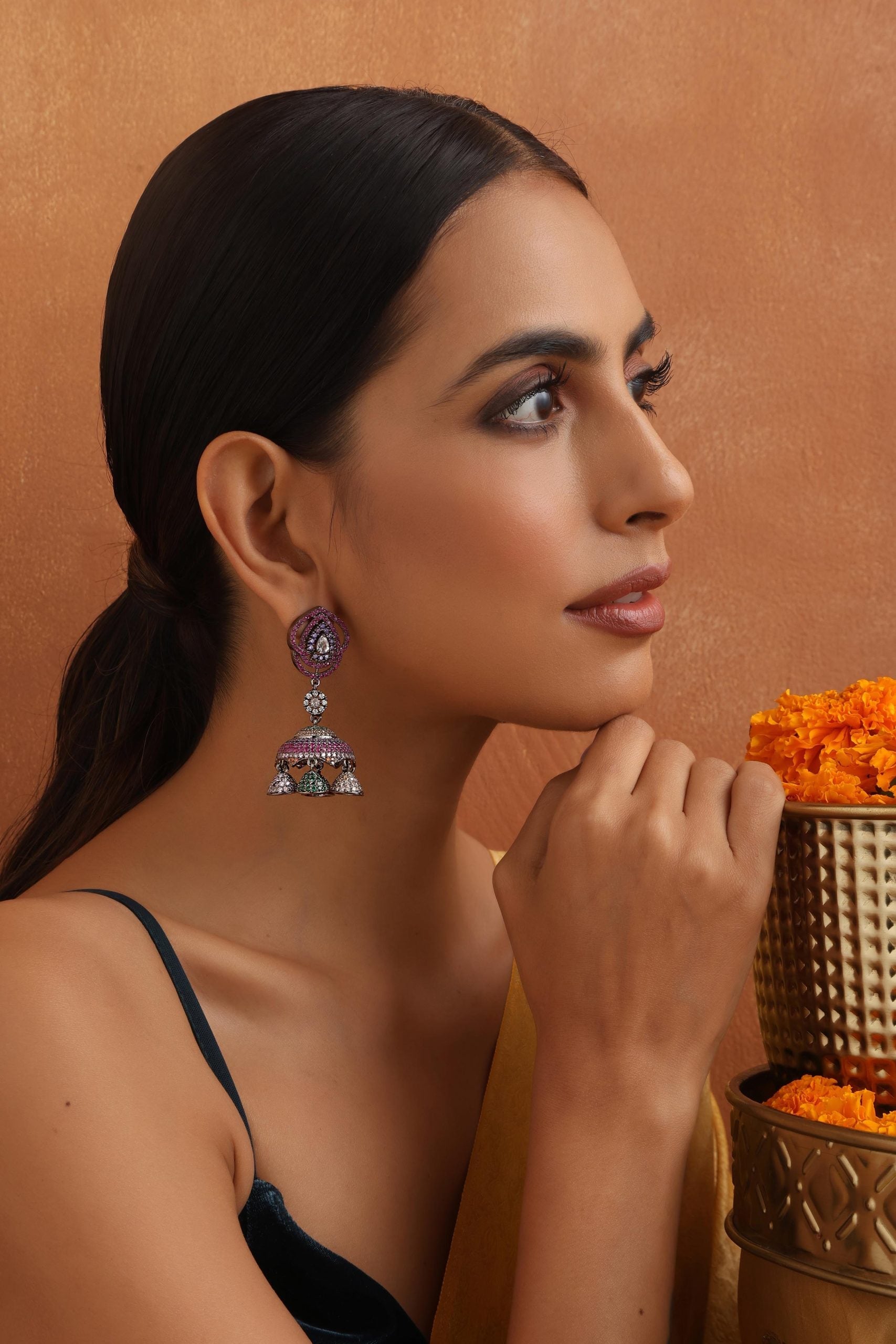 Multicolour Zirconia Jhumka Earrings