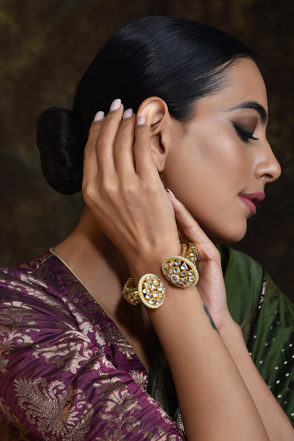 Gold Tone Kada with Pearls