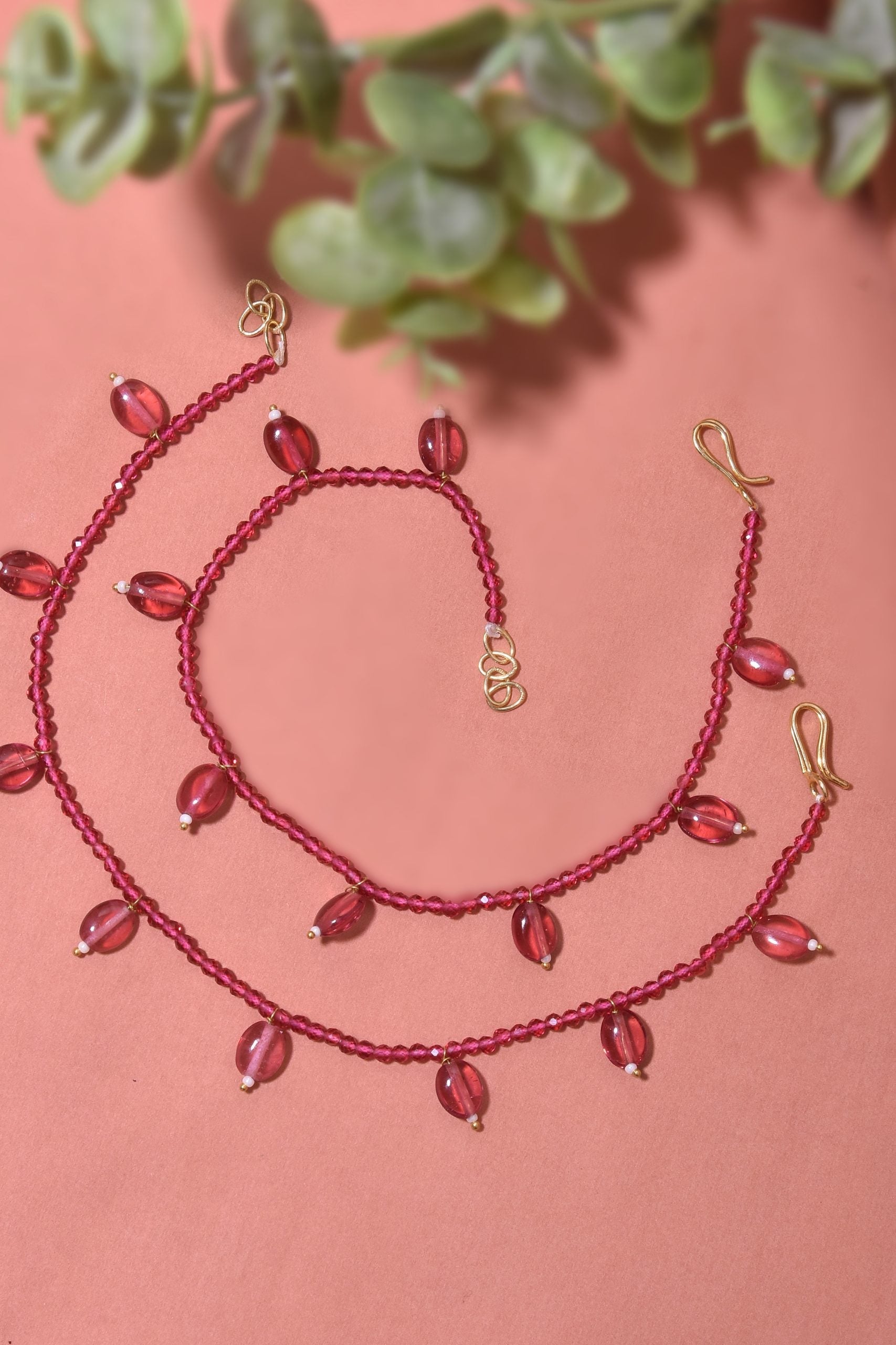 Red Gold Tone Beaded Anklets