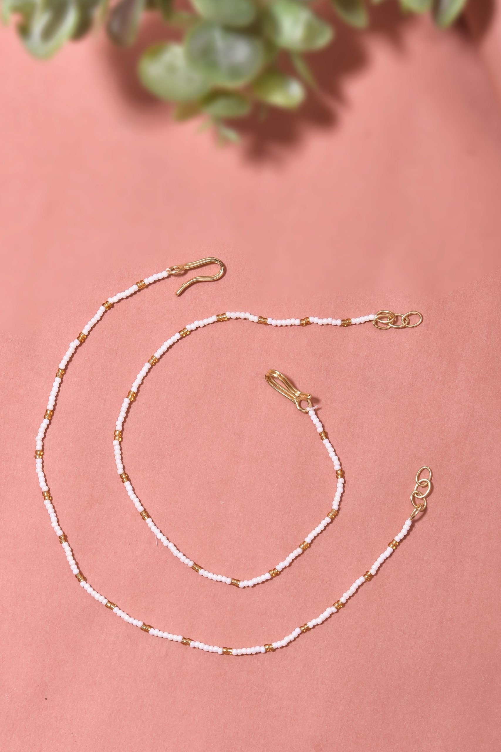 White Gold Tone Pearl Anklets