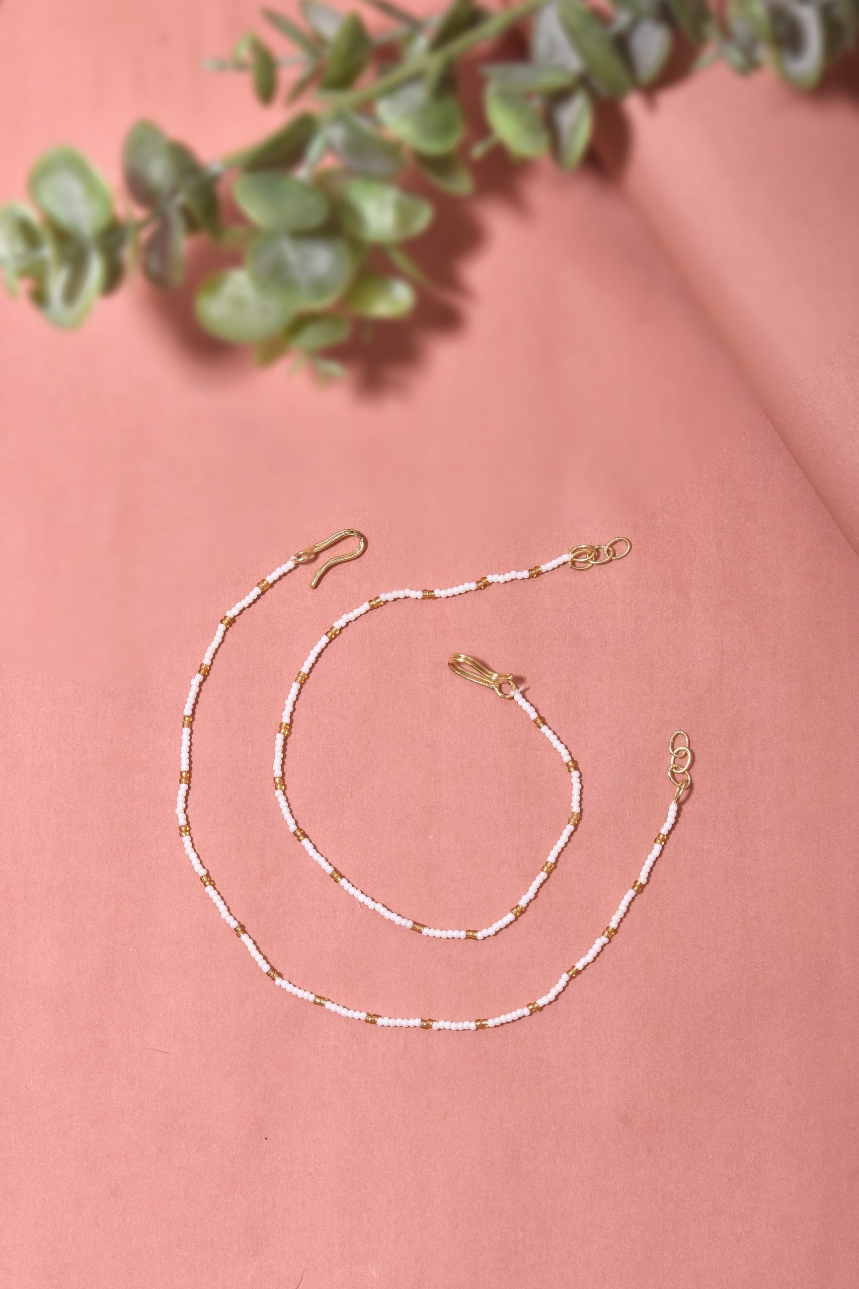 White Gold Tone Pearl Anklets