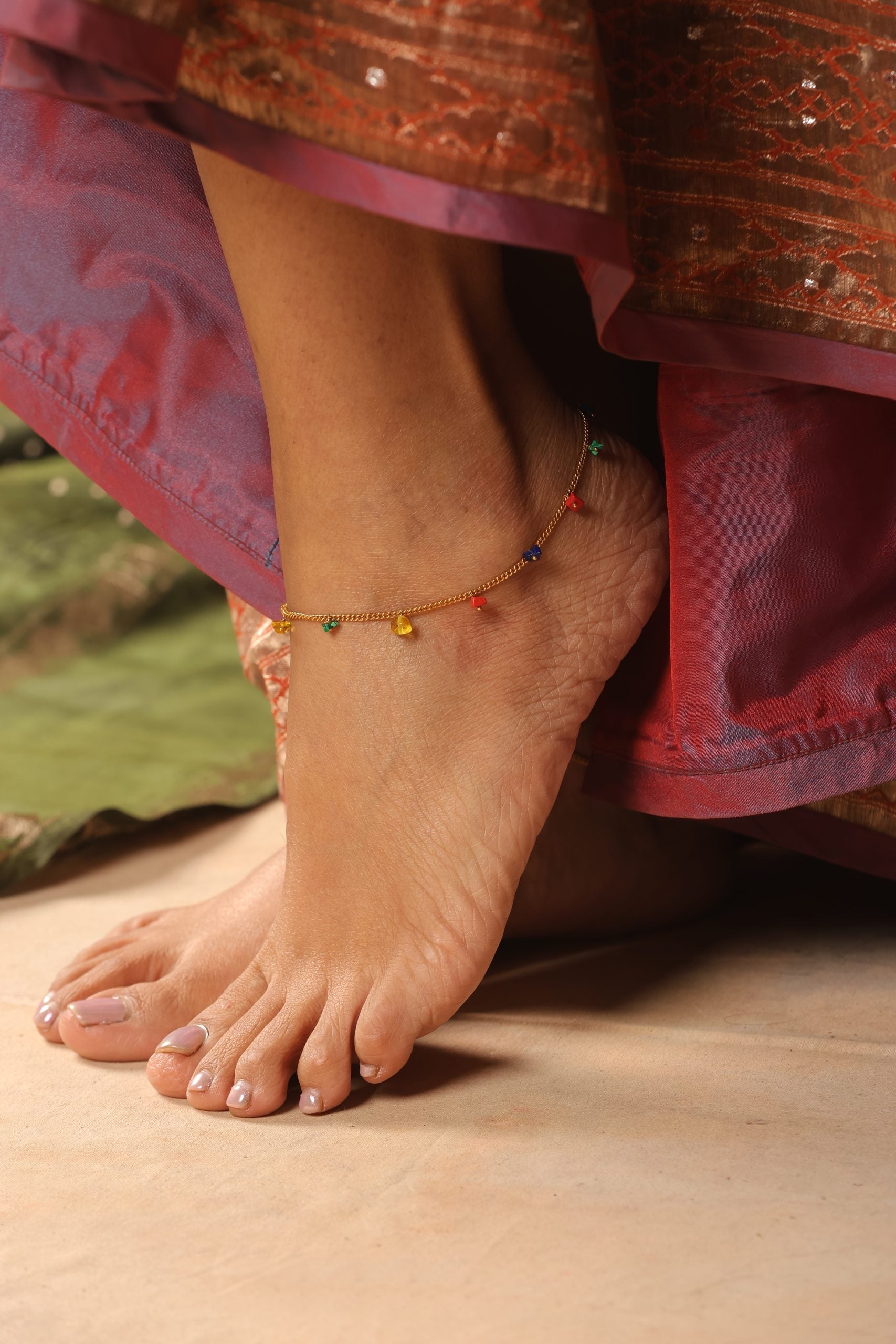 Multicolour Gold Tone Anklets