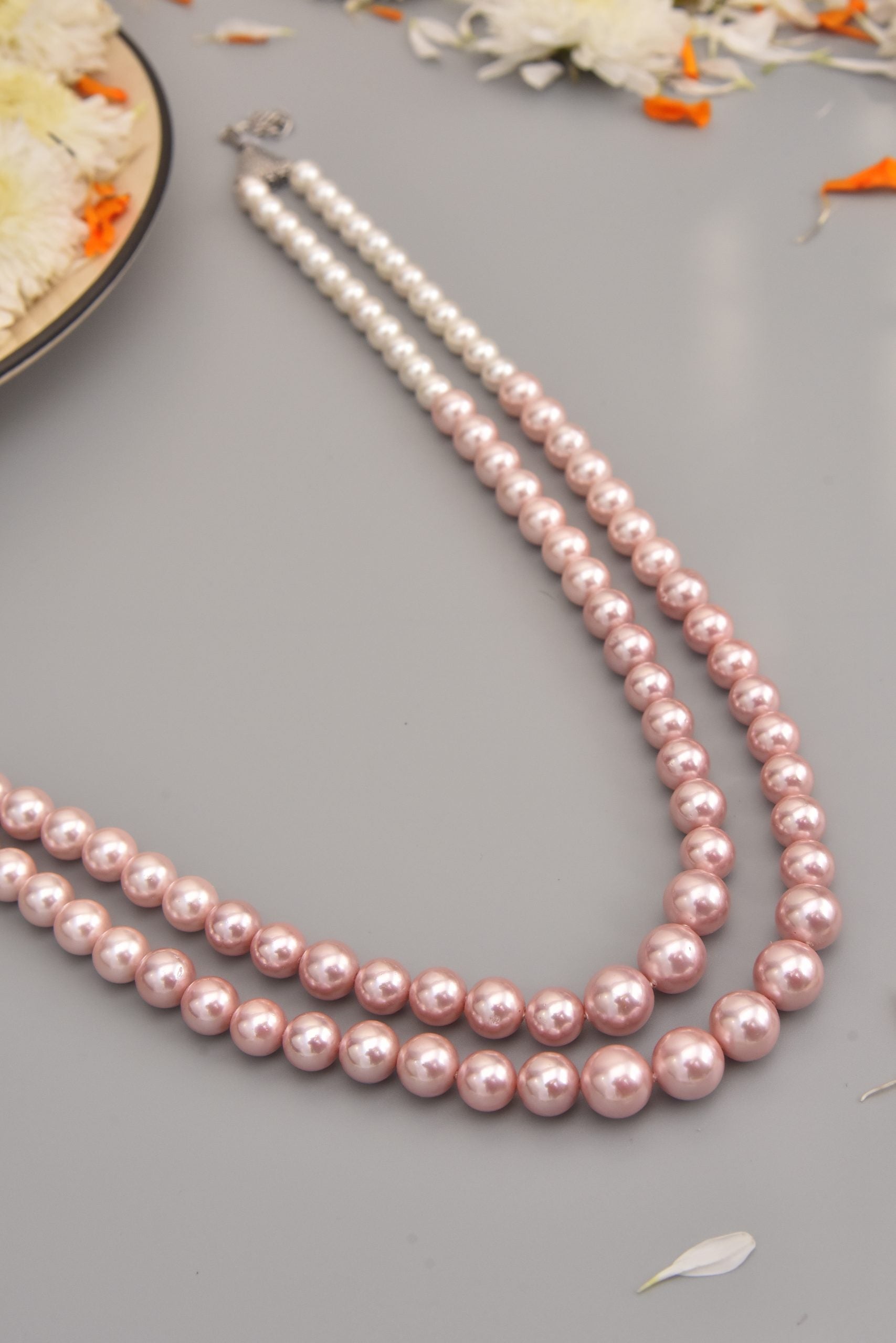 Pink and White Pearls Layered Necklace