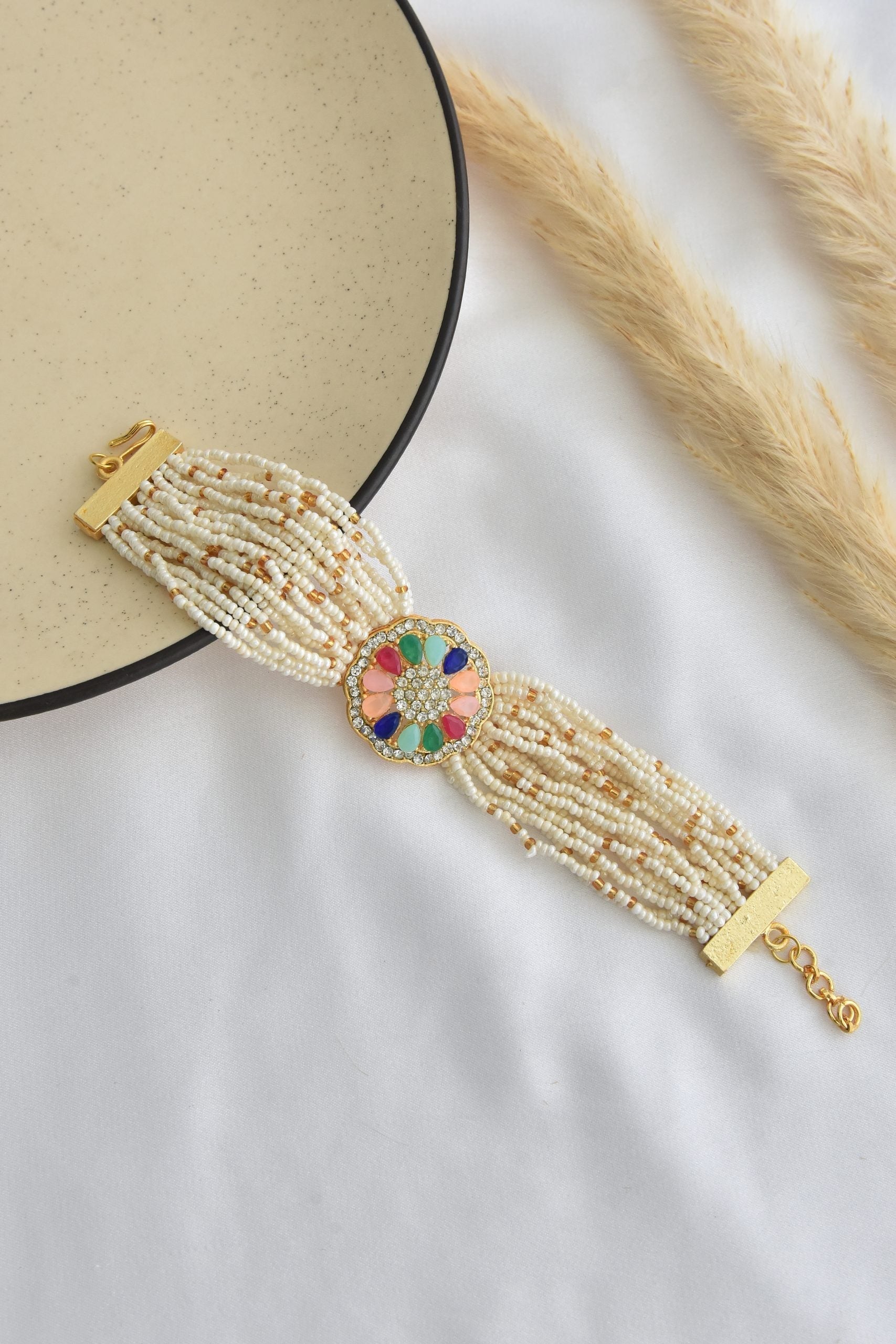 Multicolour Gold Tone Kundan Bracelet