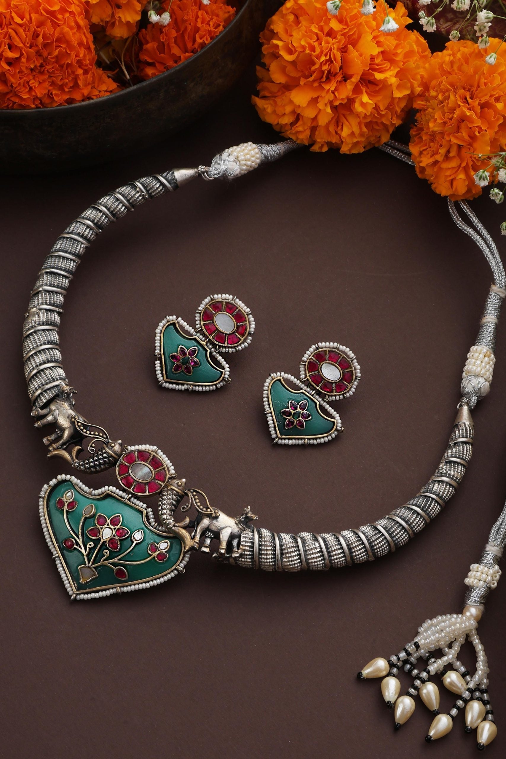 Multicolour Silver Hasli Set