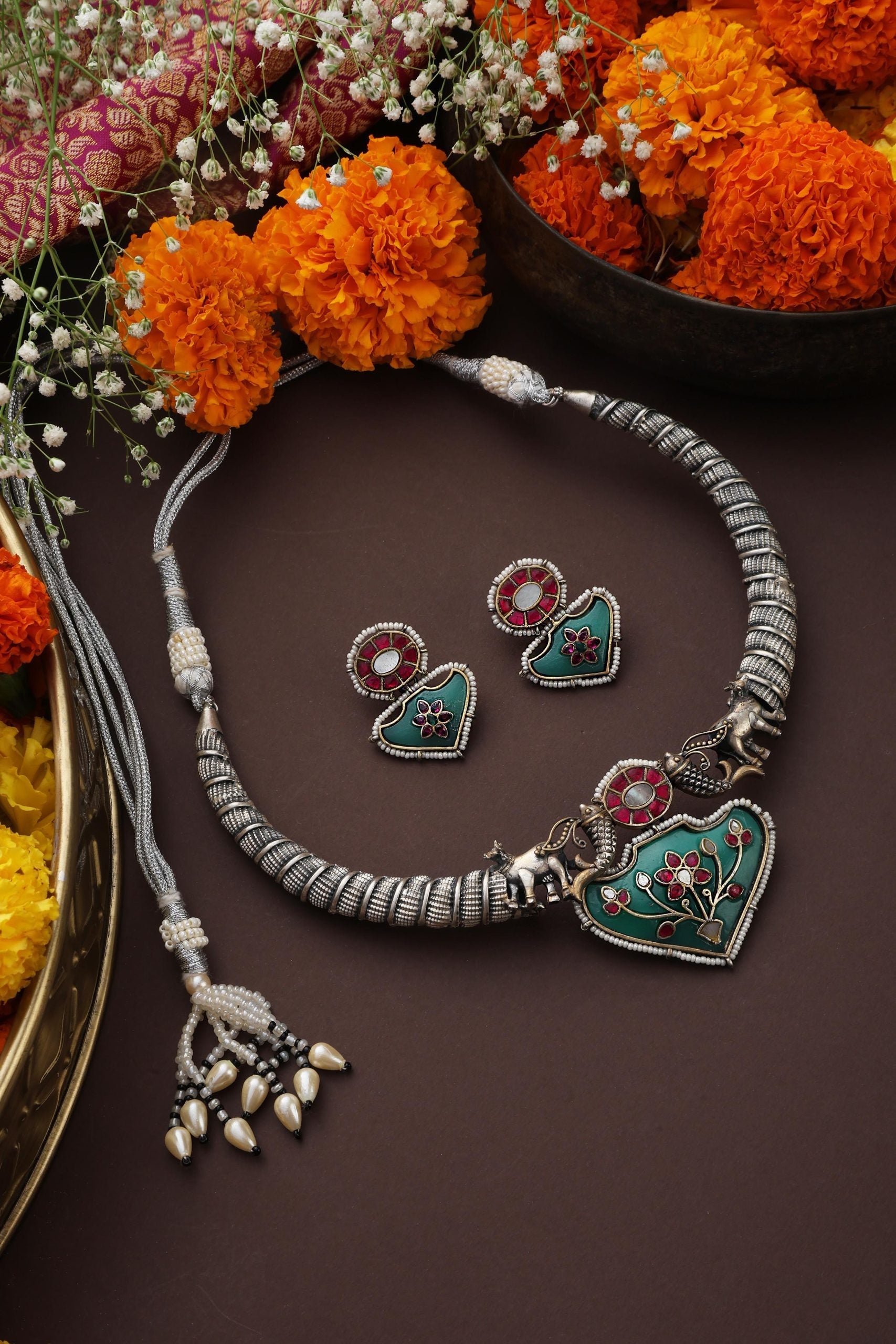 Multicolour Silver Hasli Set