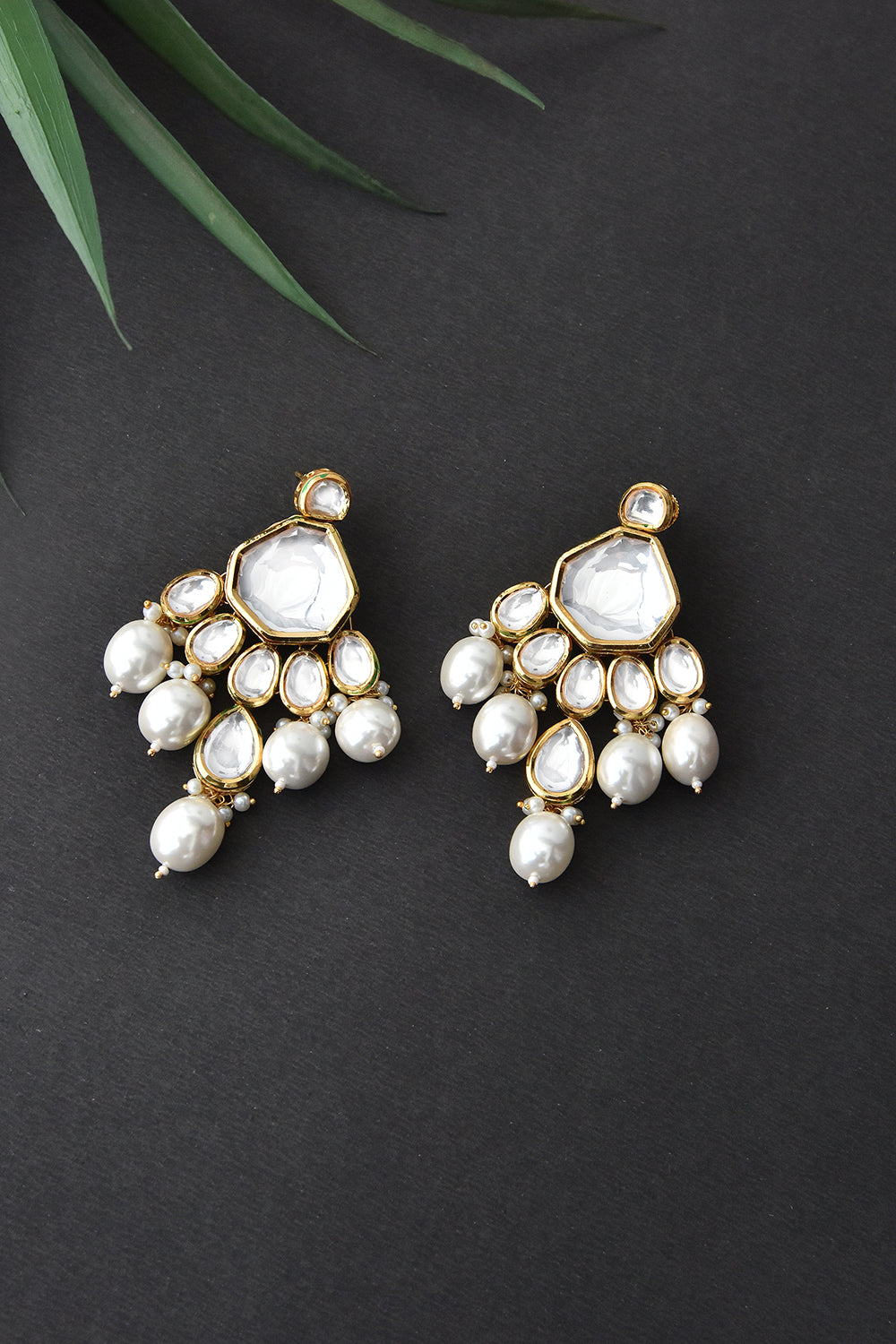 Gold Tone Kundan Pearl Earrings