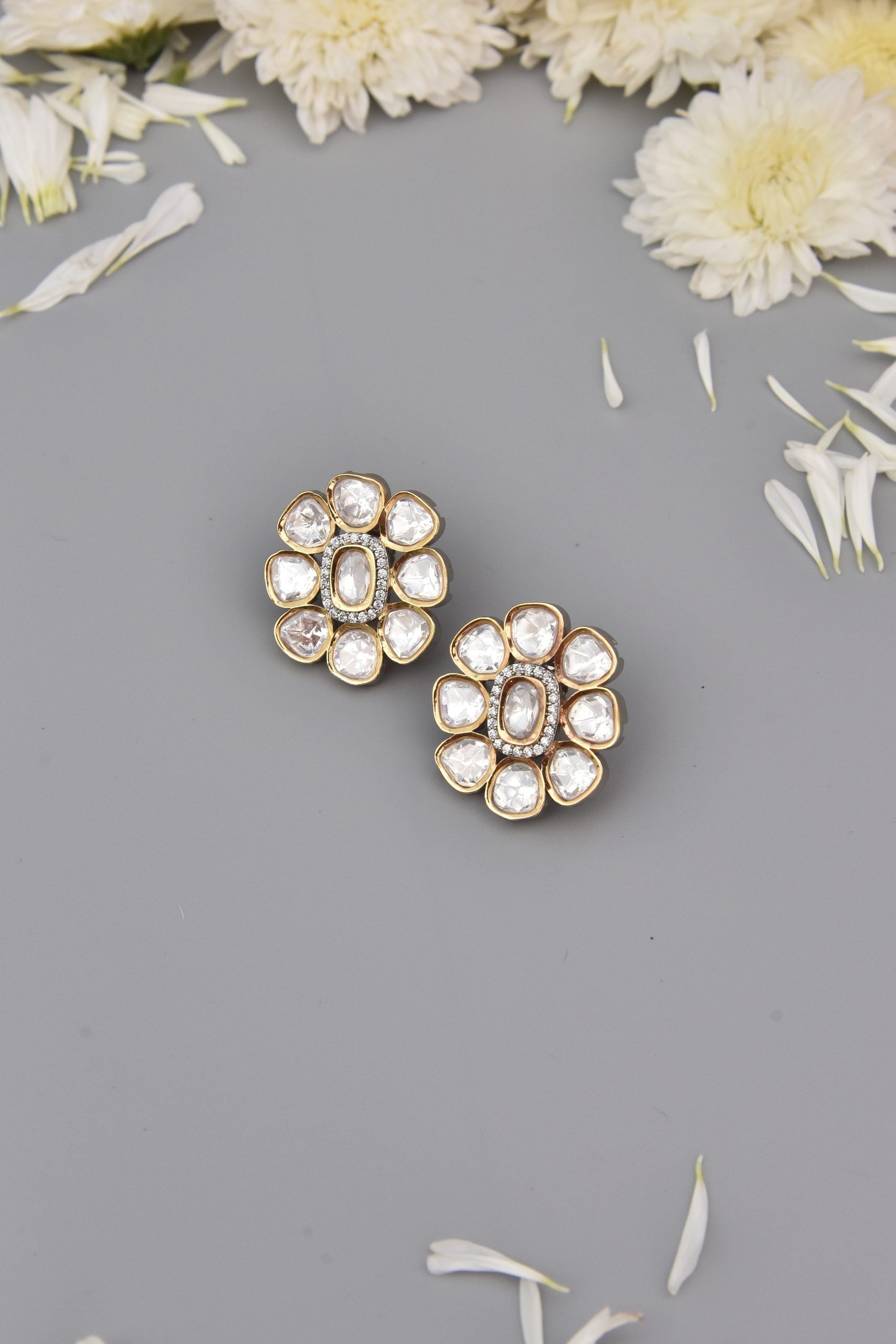 Dual Tone Polki Stud Earrings