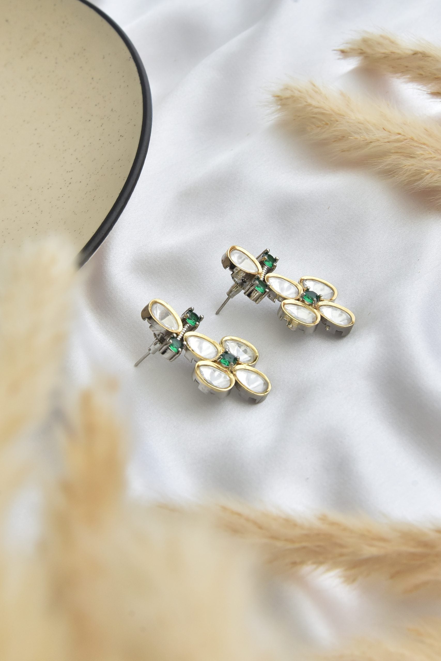 Green Polki Stud Earrings