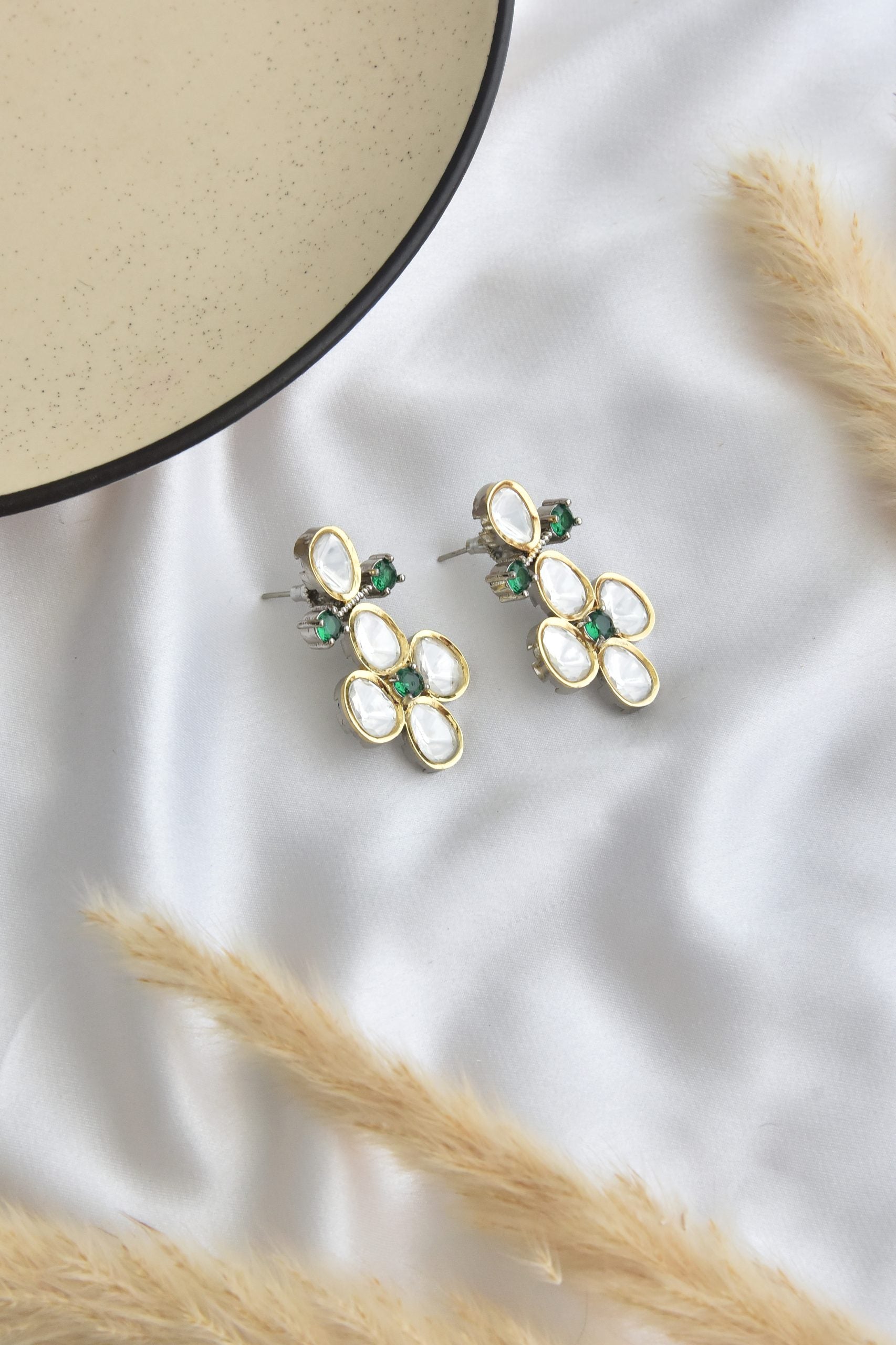 Green Polki Stud Earrings