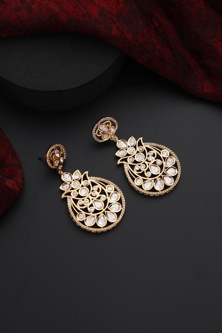 Gold Polki Dangler Earrings