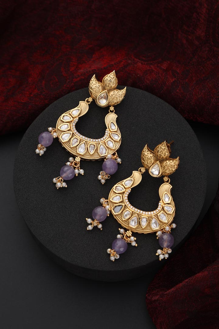 Purple Kundan Chandbali Earrings