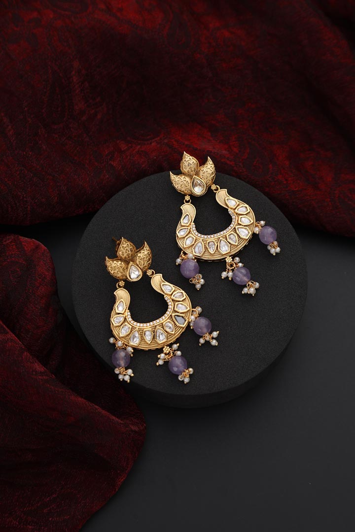 Purple Kundan Chandbali Earrings