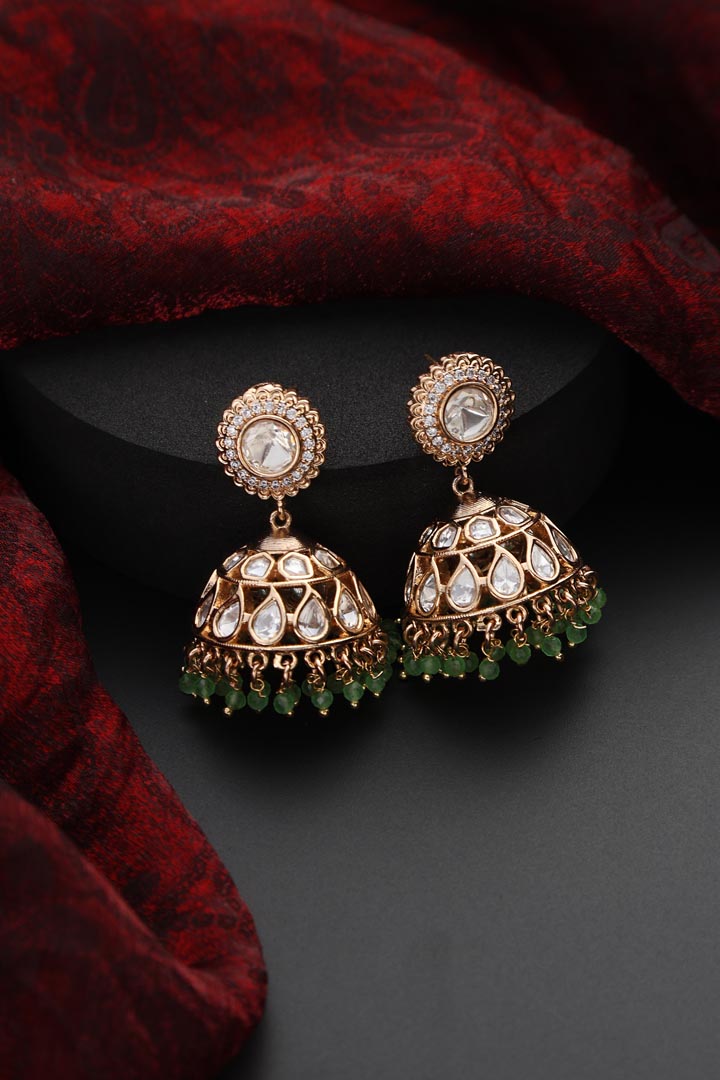 Green Polki Jhumka Earrings