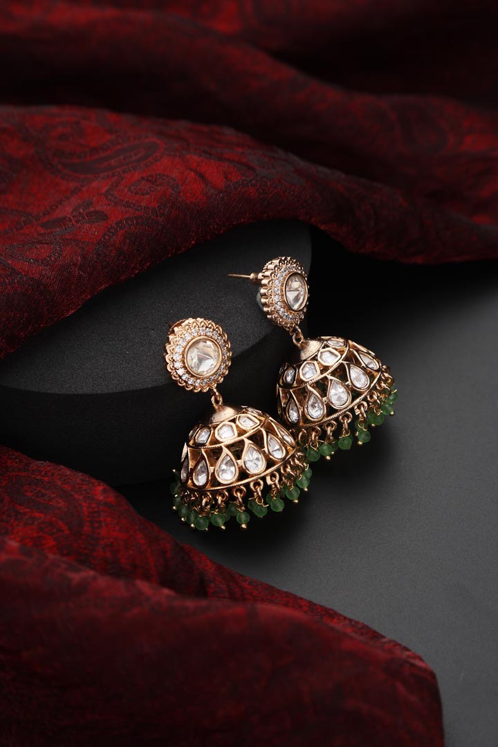 Green Polki Jhumka Earrings