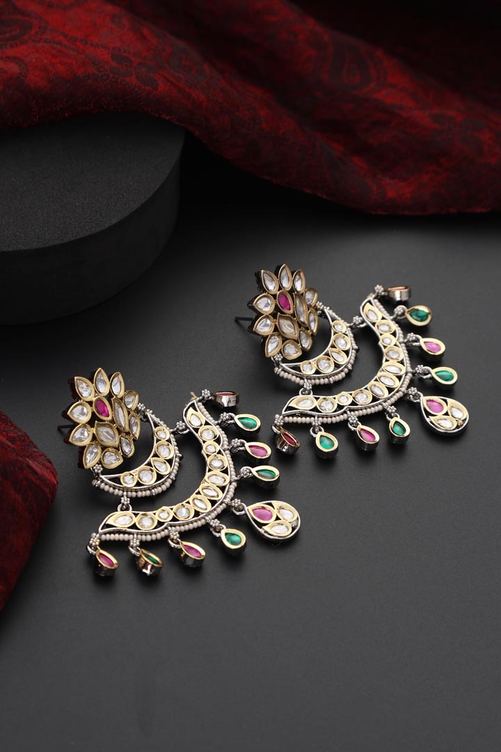 Multicolour Polki Chandbali Earrings