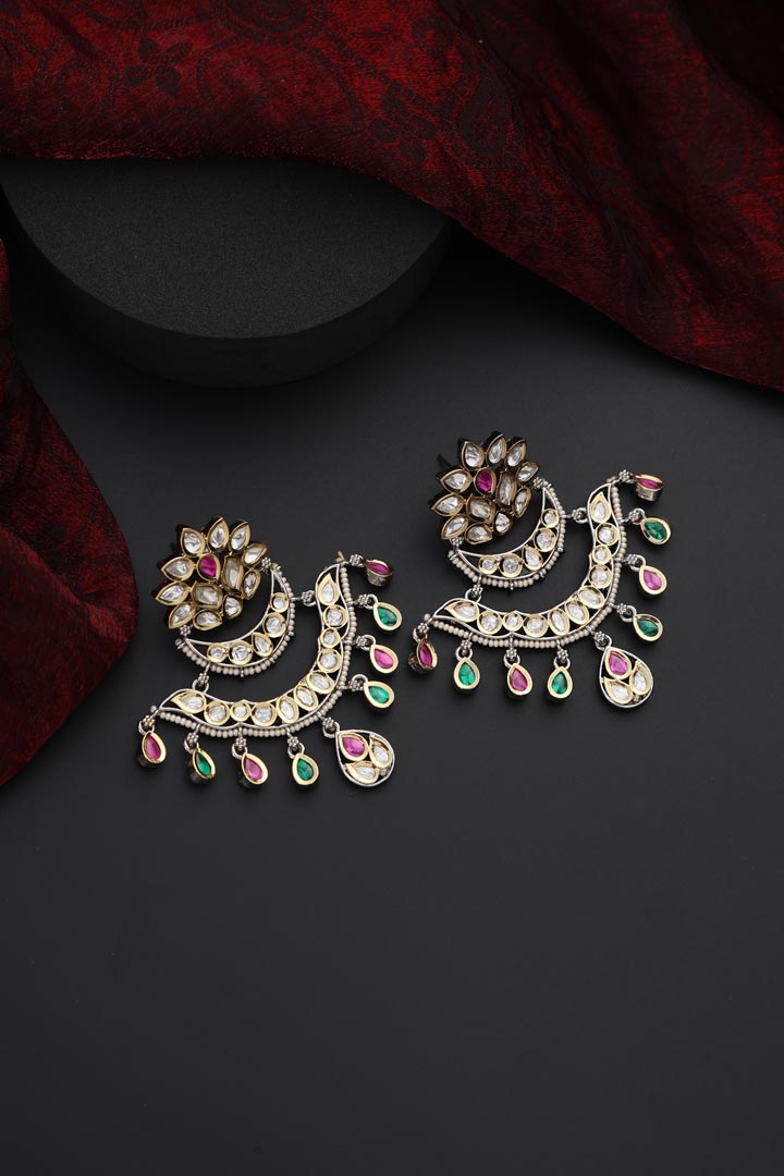 Multicolour Polki Chandbali Earrings