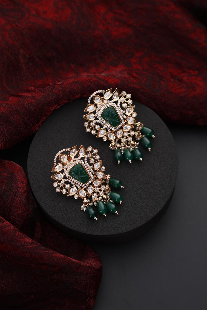 Green Polki Dangler Earrings