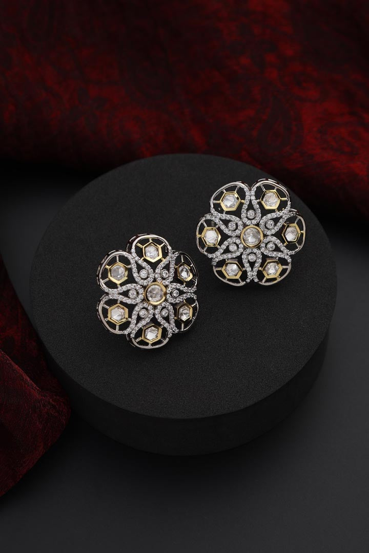 Silver Polki Stud Earrings