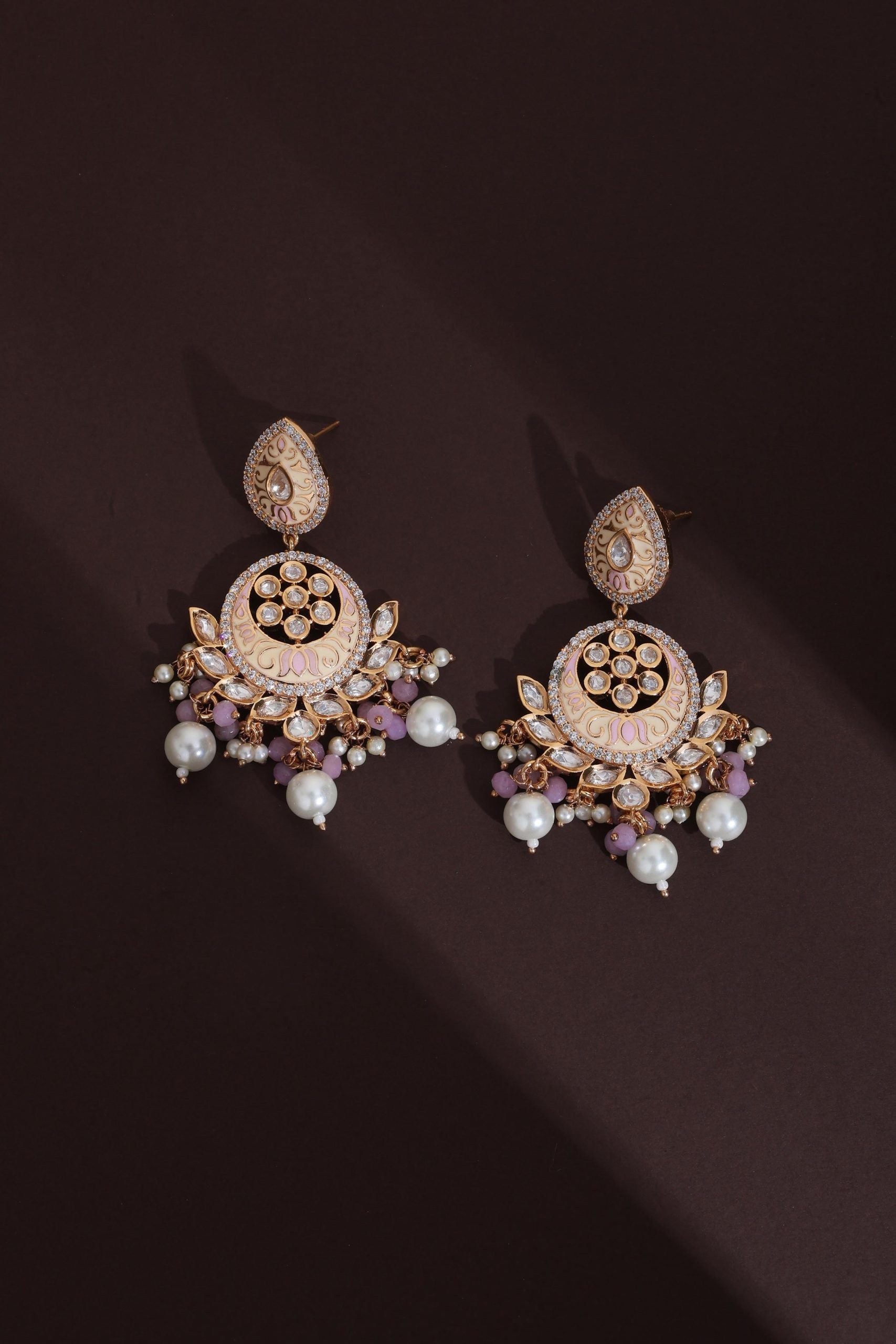 Pink Polki Chandbali Earrings