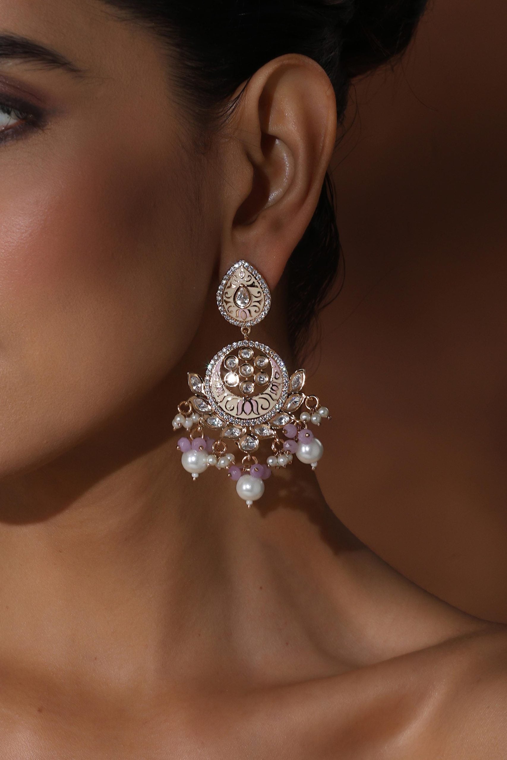 Pink Polki Chandbali Earrings