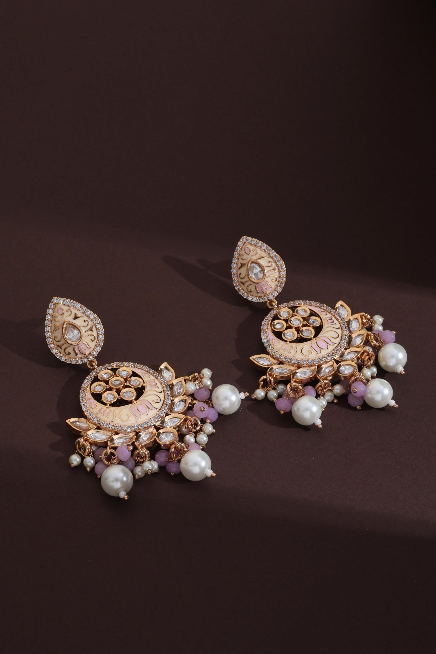 Pink Polki Chandbali Earrings